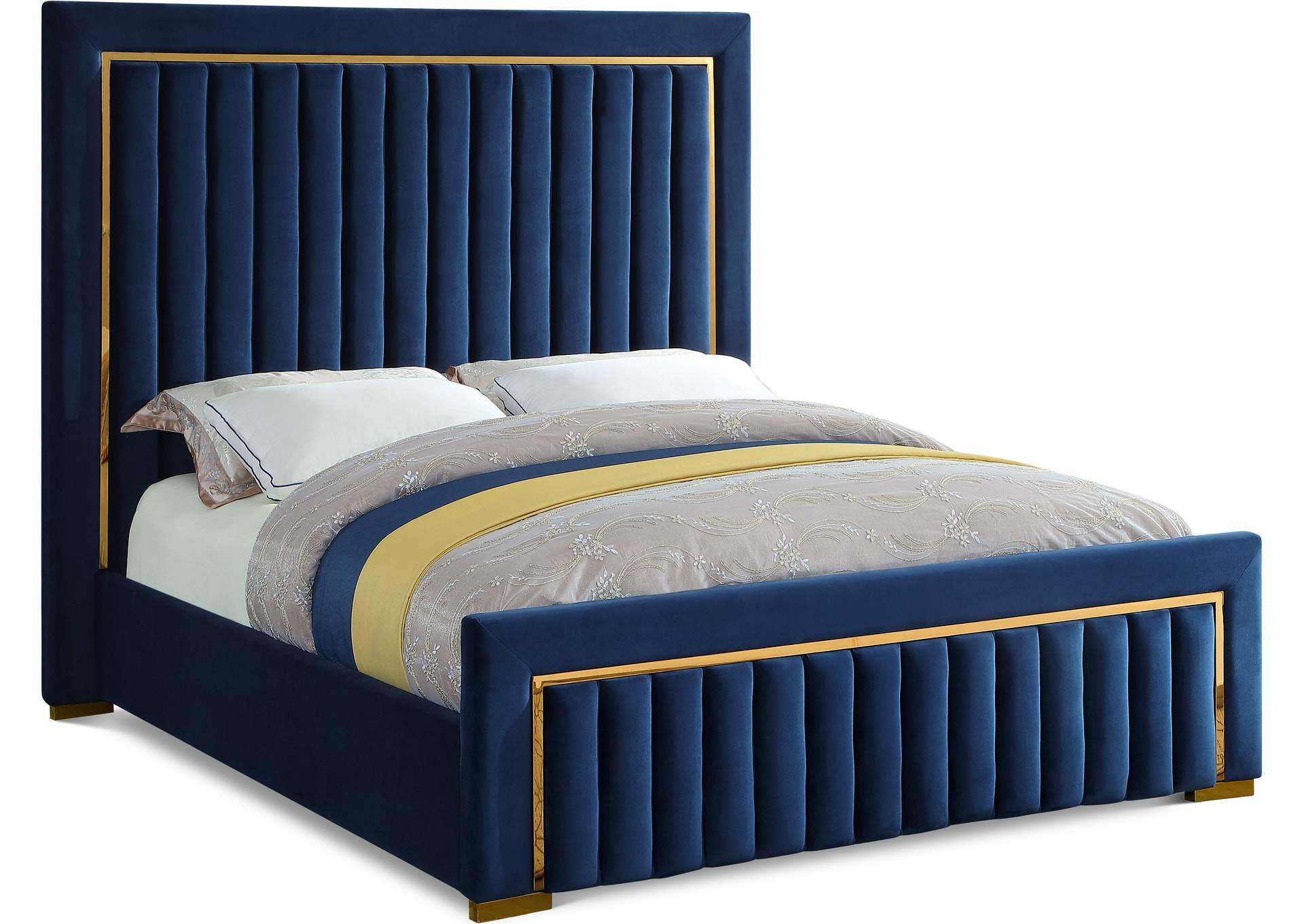 Dolce Navy Velvet King Bed (3 Boxes),Meridian Furniture