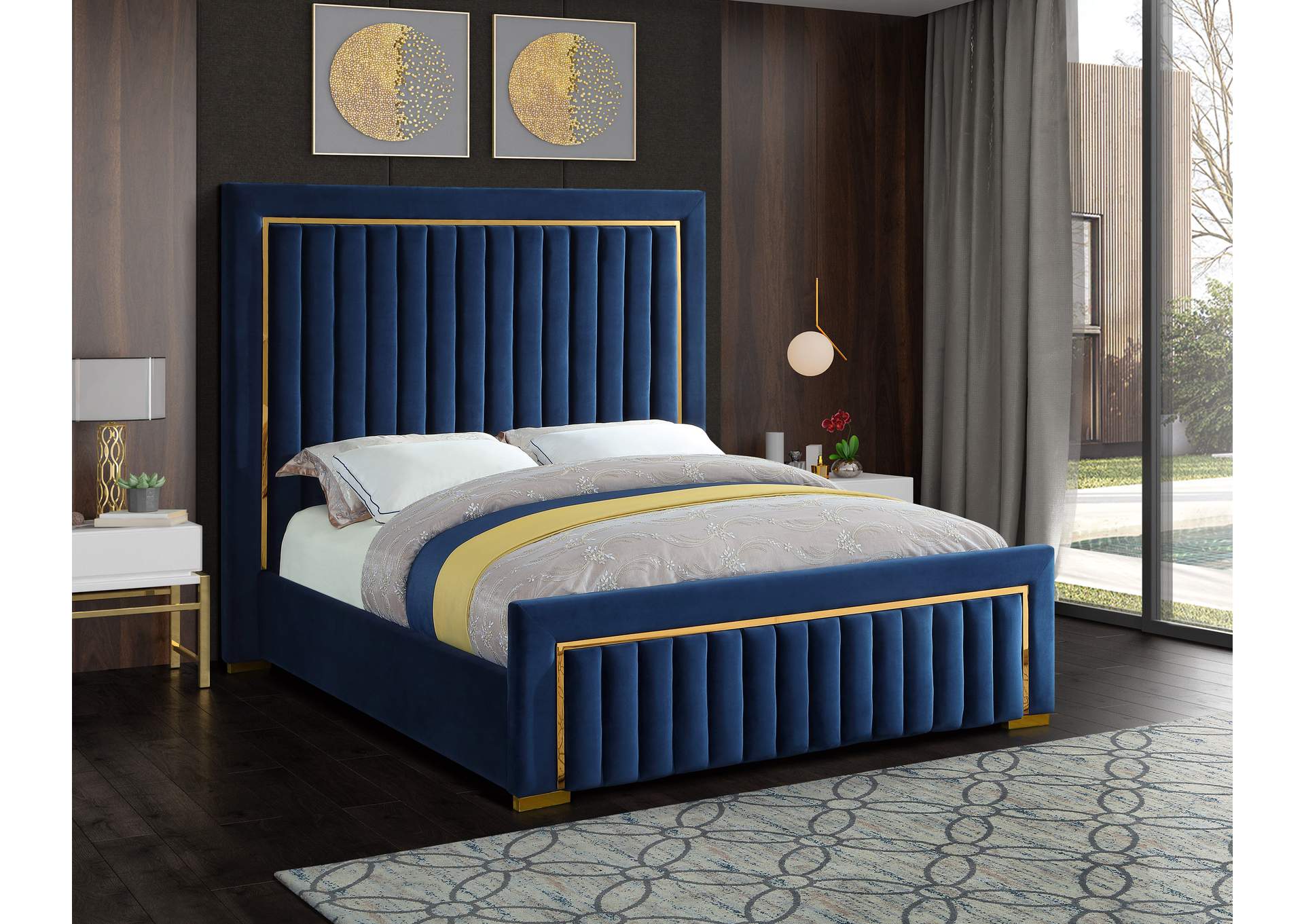 Dolce Navy Velvet King Bed (3 Boxes),Meridian Furniture