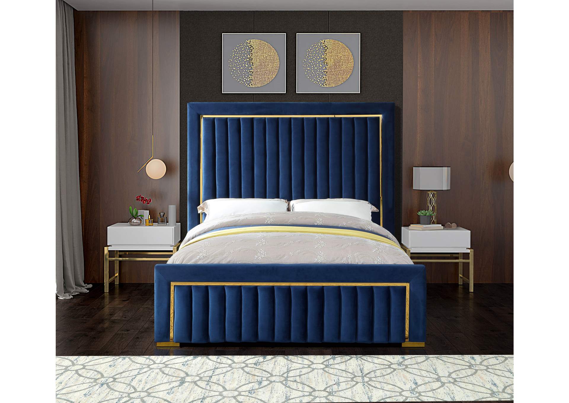 Dolce Navy Velvet King Bed (3 Boxes),Meridian Furniture