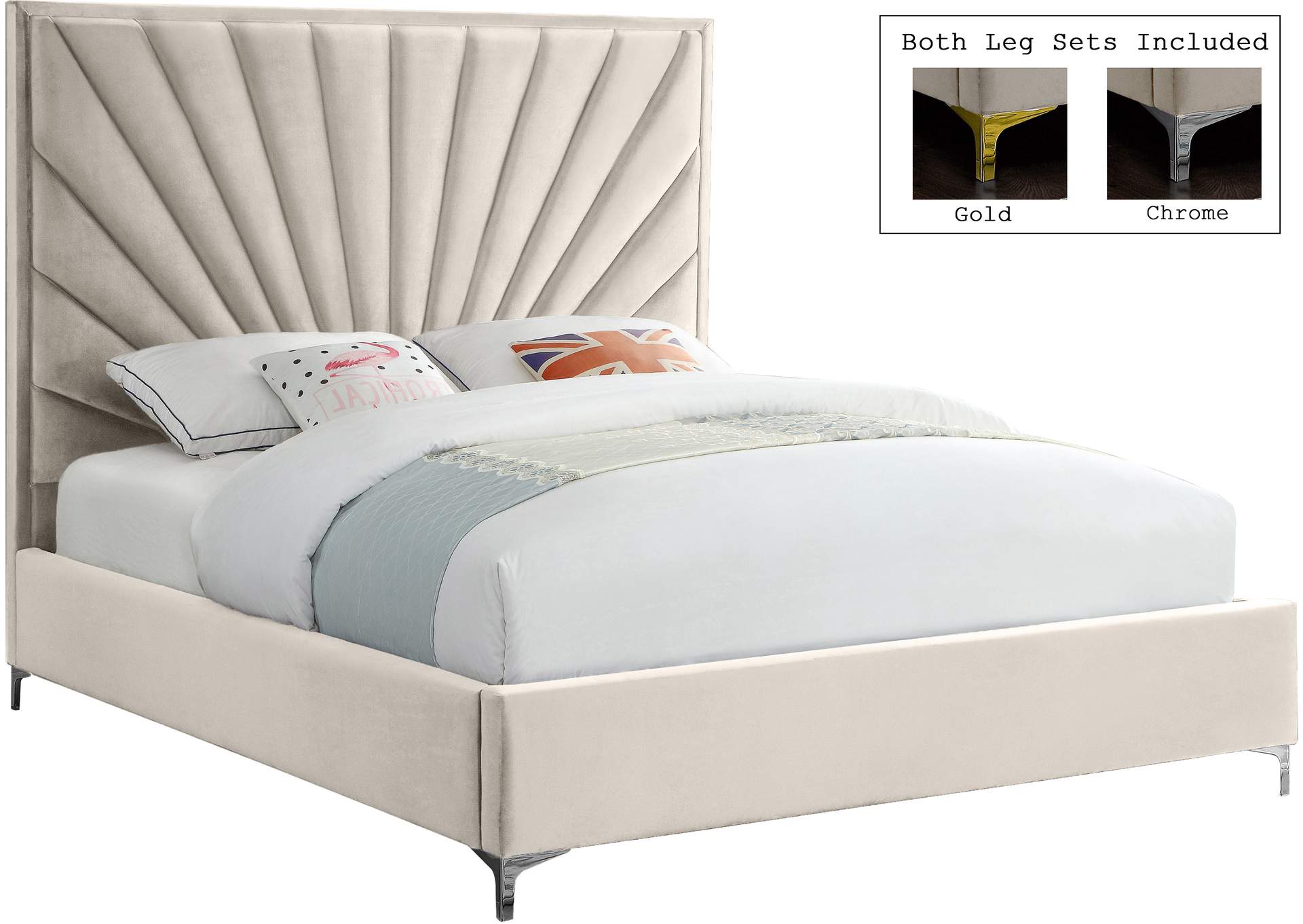 Eclipse Cream Velvet King Bed,Meridian Furniture