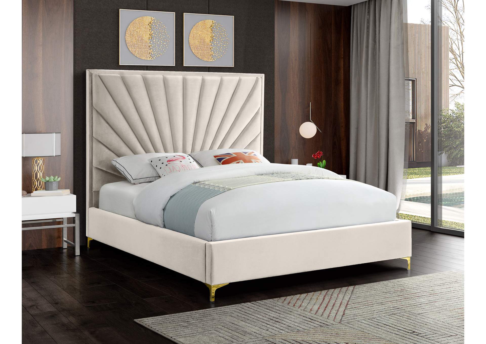 Eclipse Cream Velvet King Bed,Meridian Furniture