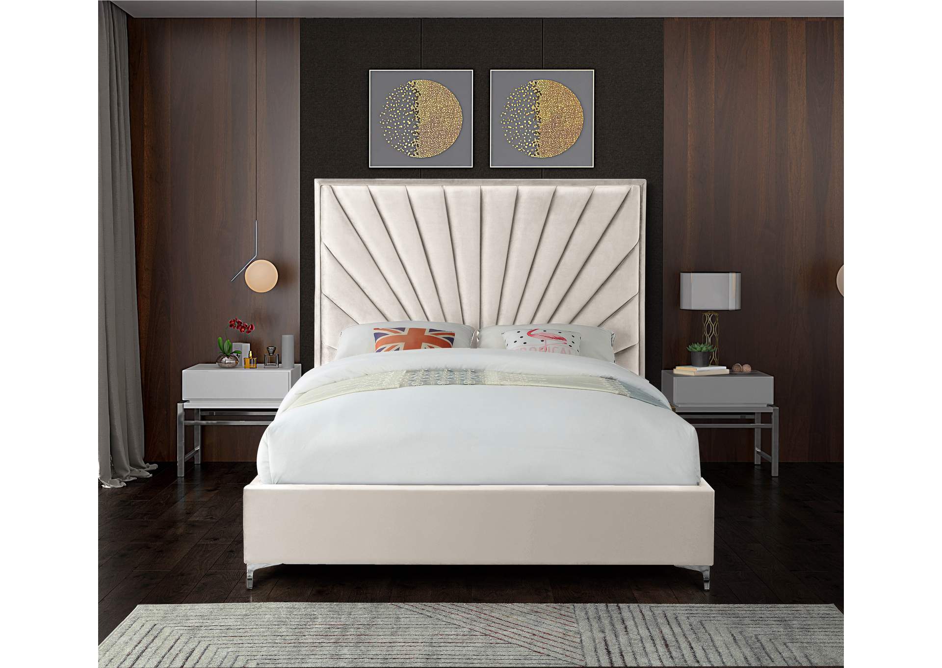 Eclipse Cream Velvet King Bed,Meridian Furniture