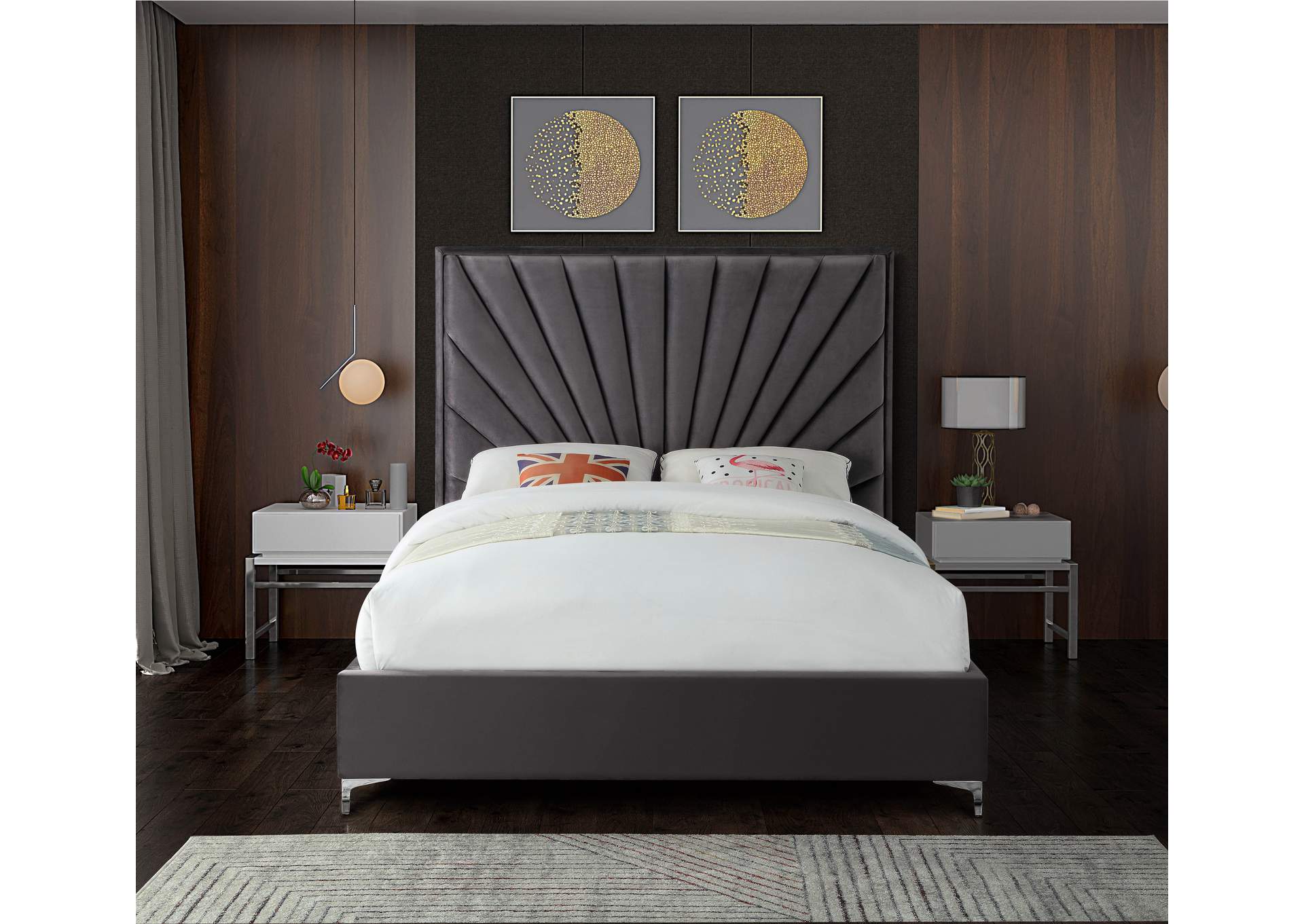 Eclipse Grey Velvet Full Bed,Meridian Furniture