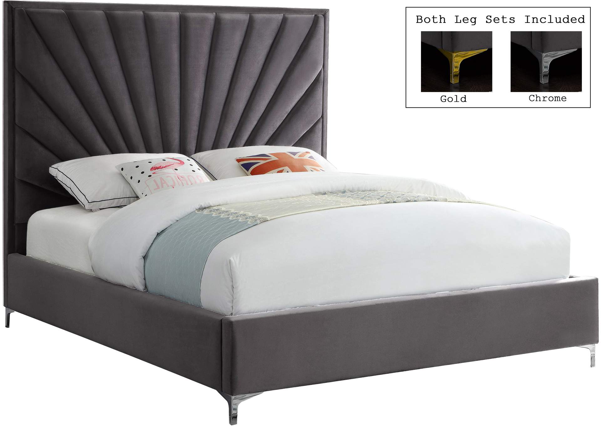 Eclipse Grey Velvet King Bed,Meridian Furniture