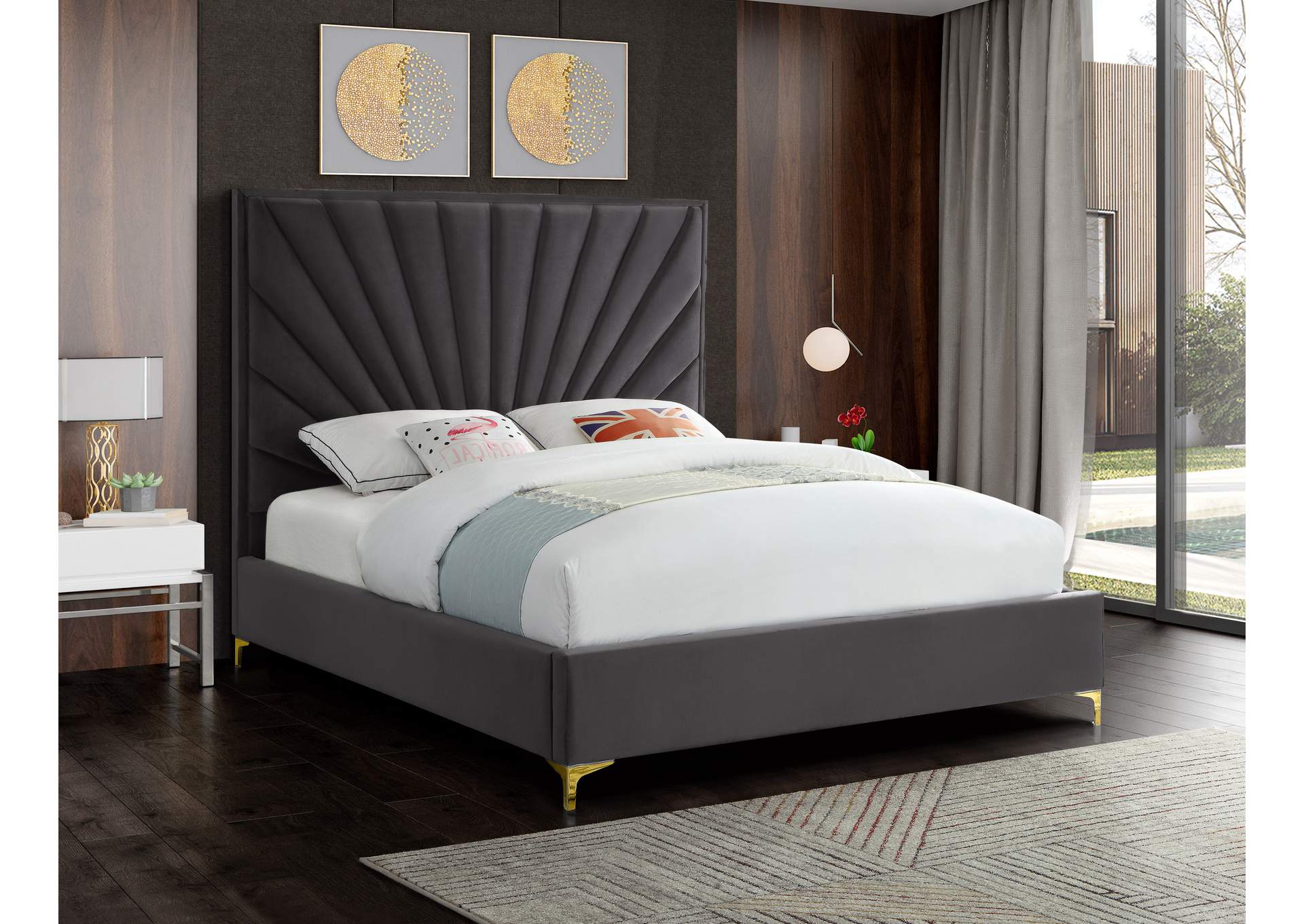 Eclipse Grey Velvet King Bed,Meridian Furniture