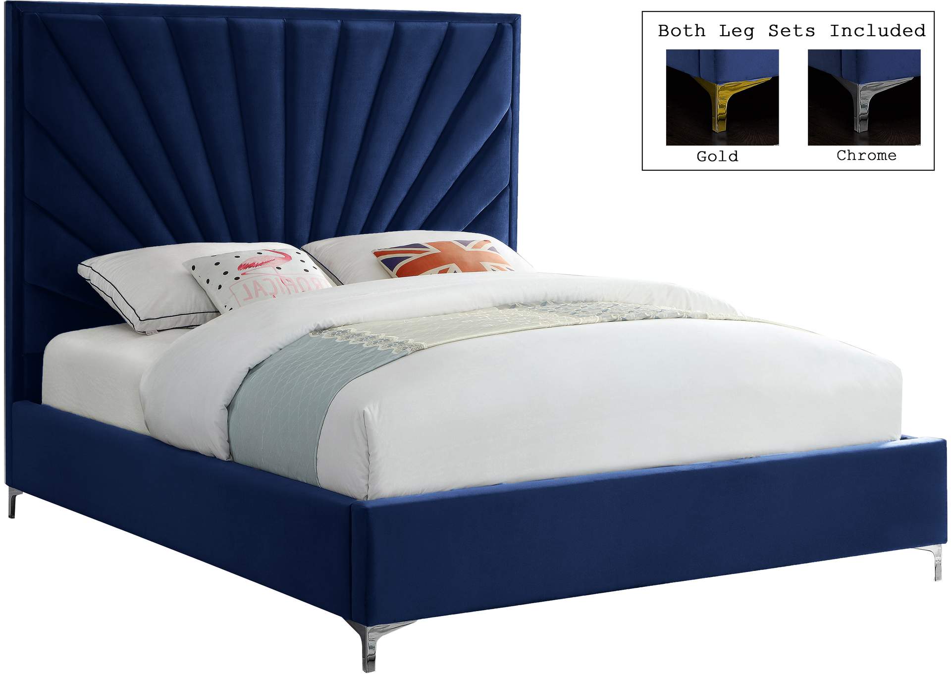 Eclipse Navy Velvet King Bed,Meridian Furniture