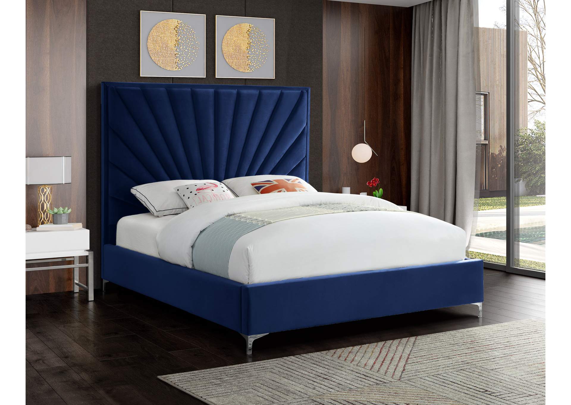 Eclipse Navy Velvet King Bed,Meridian Furniture