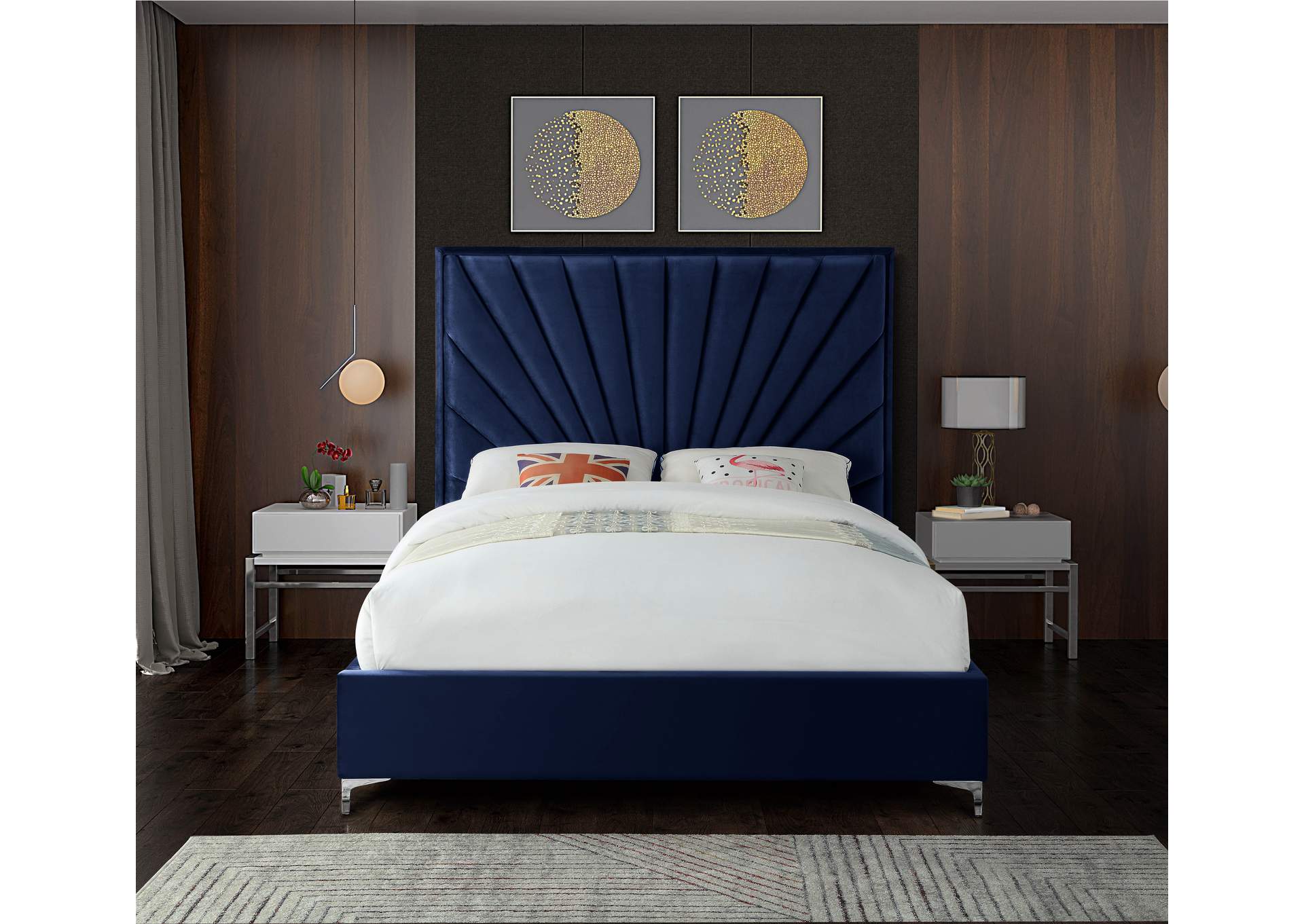 Eclipse Navy Velvet King Bed,Meridian Furniture