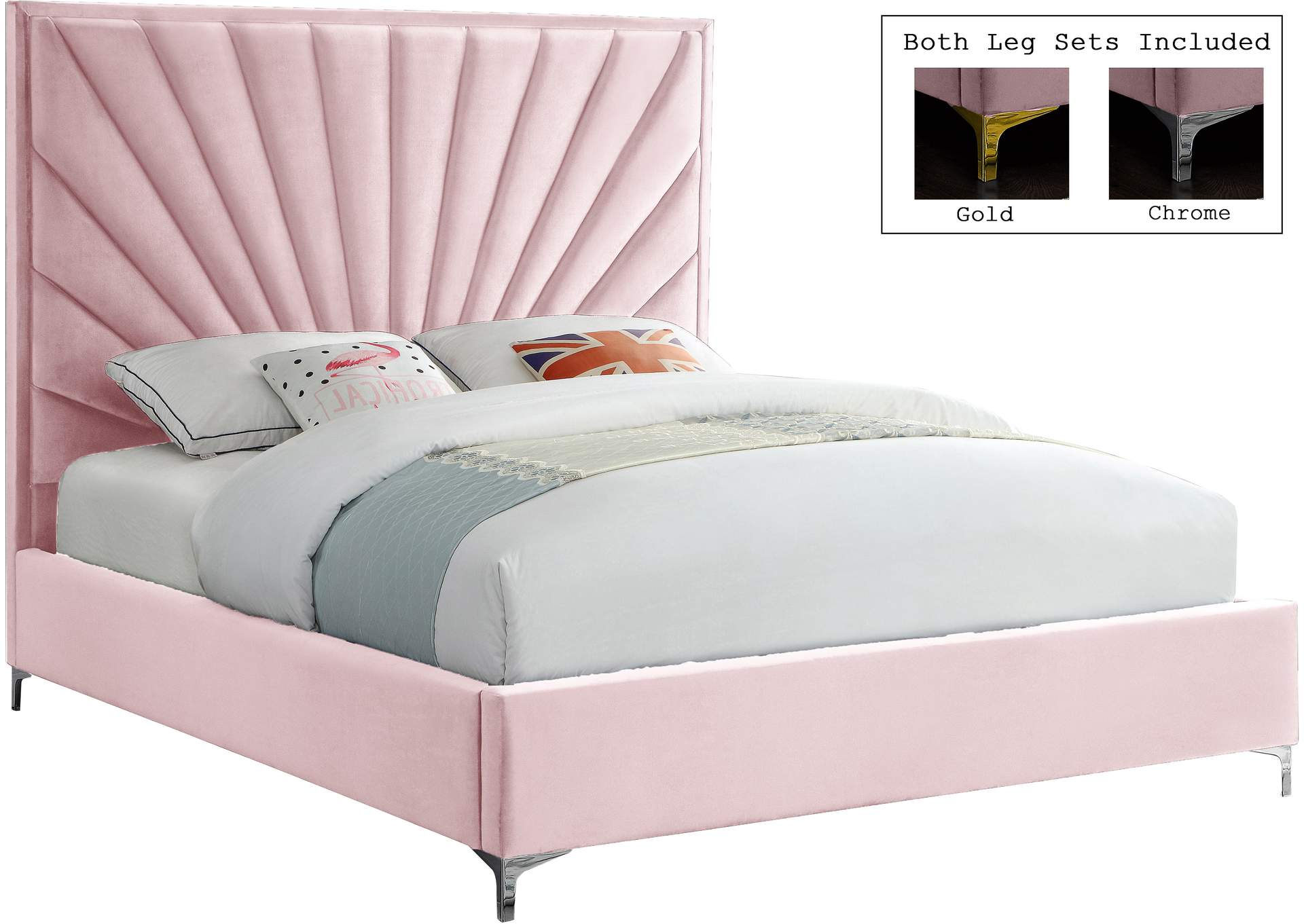 Eclipse Pink Velvet Full Bed,Meridian Furniture