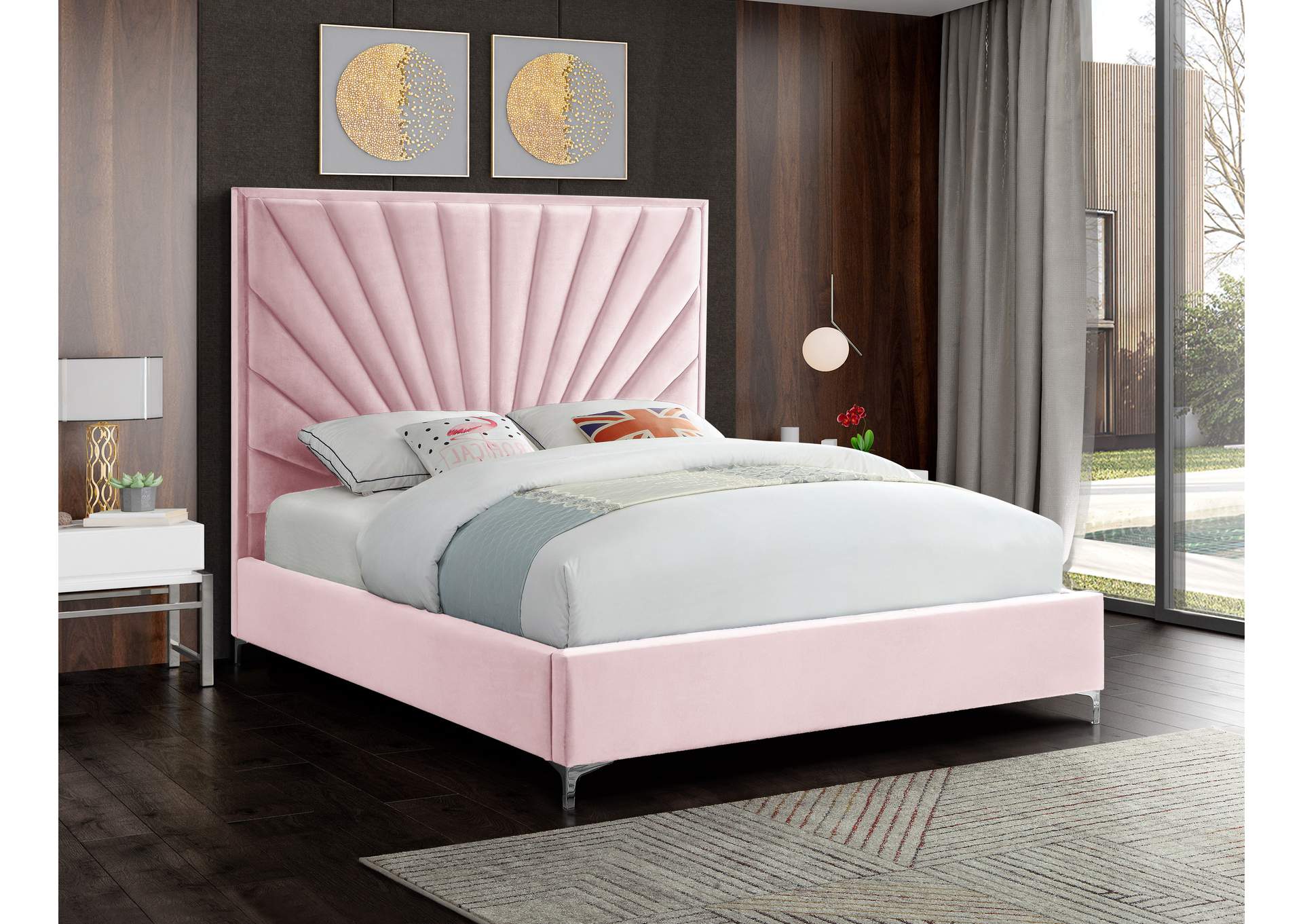 Eclipse Pink Velvet Full Bed,Meridian Furniture