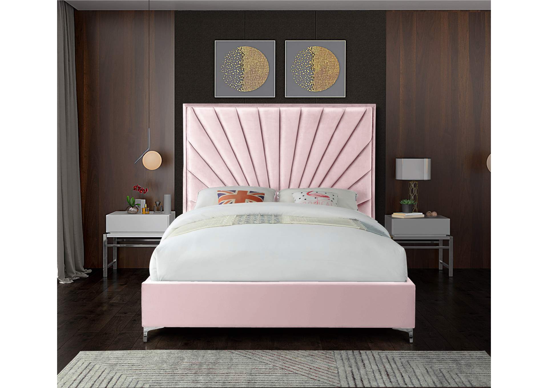 Eclipse Pink Velvet Full Bed,Meridian Furniture