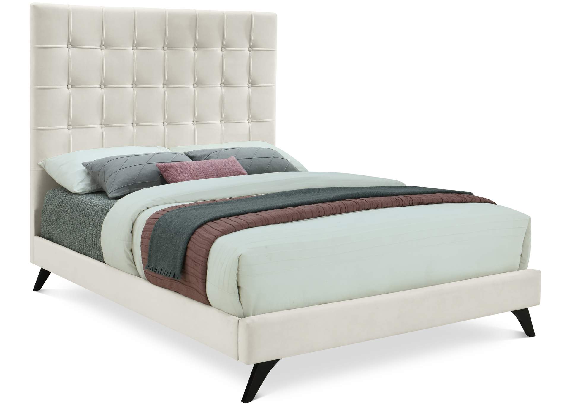 Elly Cream Velvet King Bed,Meridian Furniture