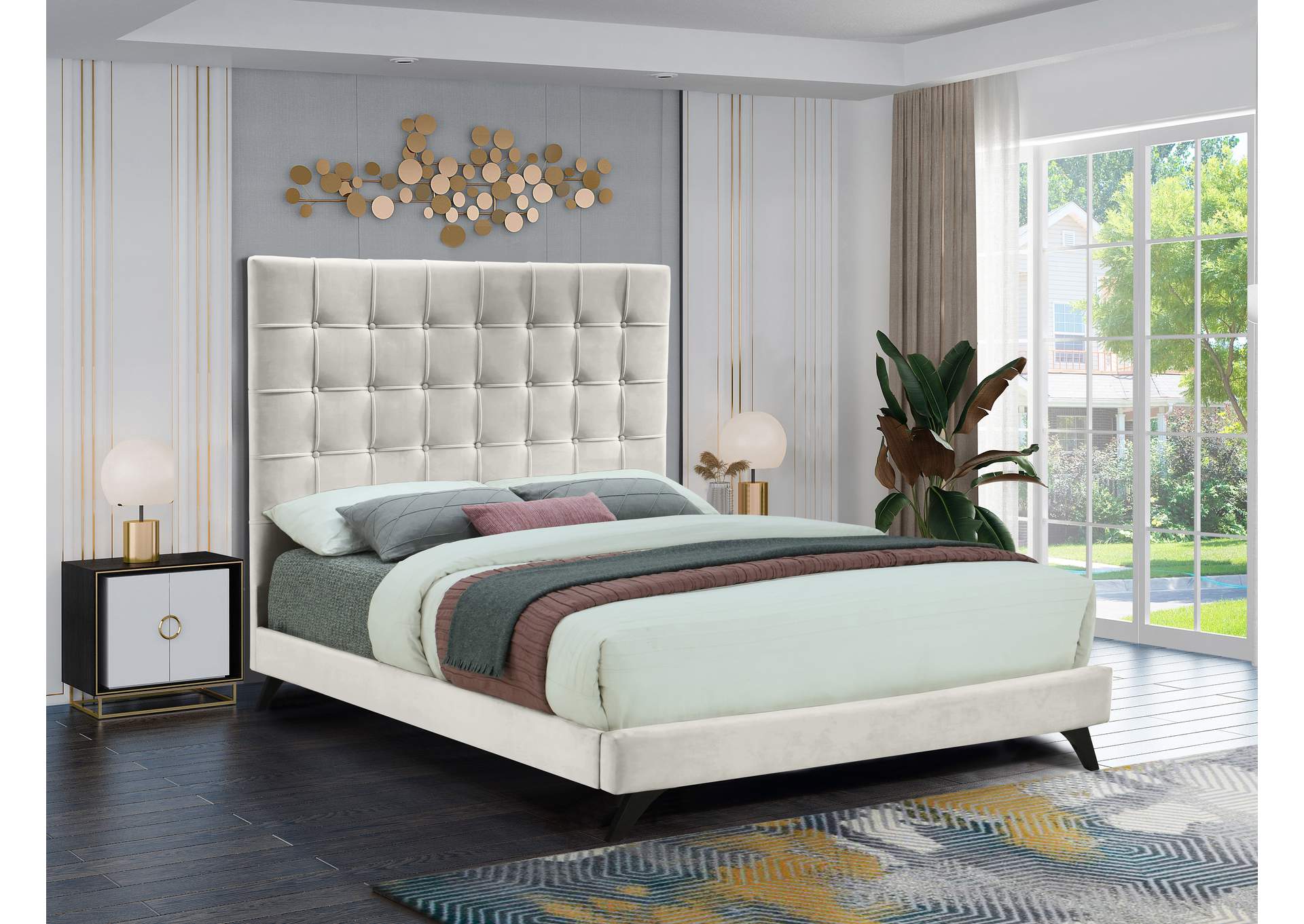 Elly Cream Velvet King Bed,Meridian Furniture