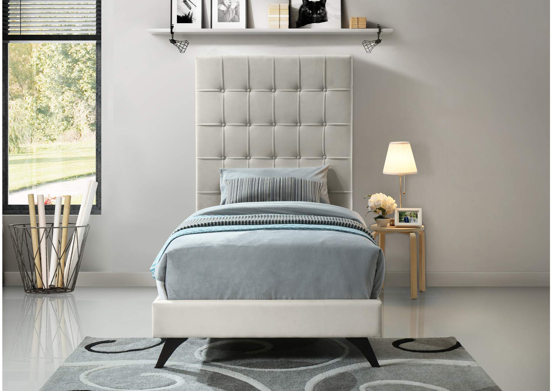 Elly Cream Velvet Twin Bed,Meridian Furniture