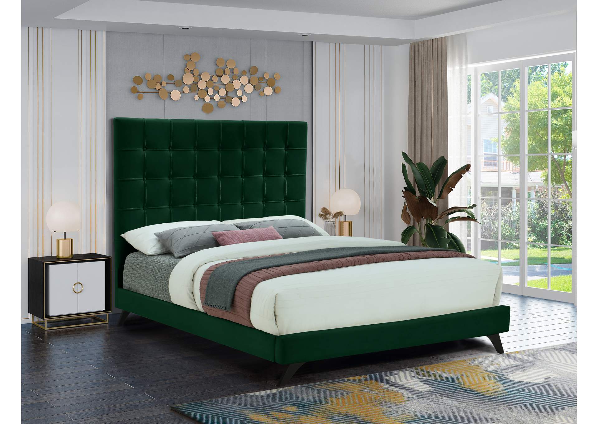 Elly Green Velvet Full Bed,Meridian Furniture