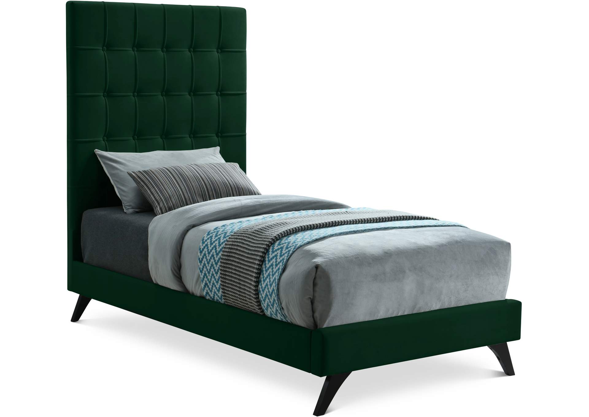 Elly Green Velvet Twin Bed,Meridian Furniture