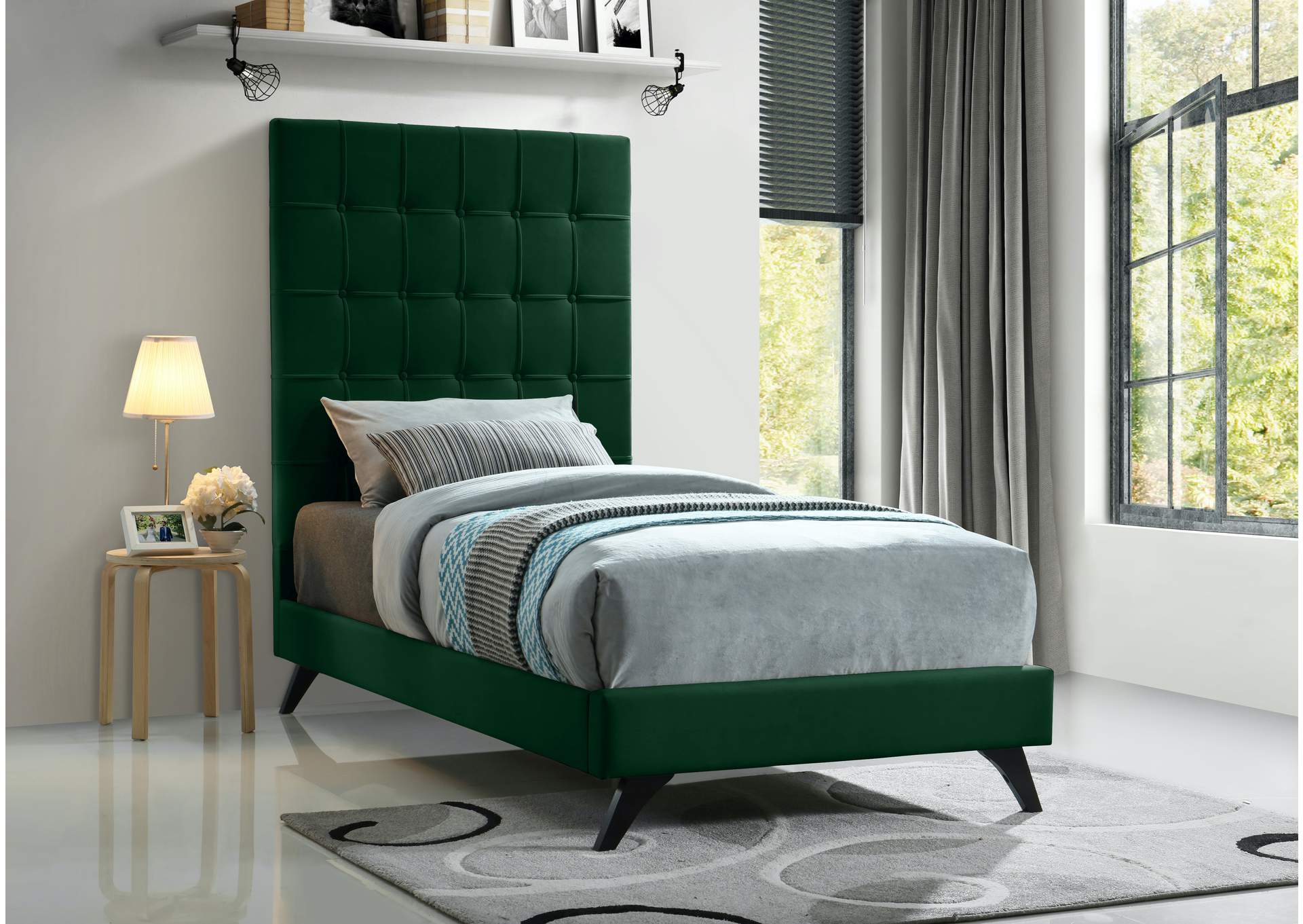 Elly Green Velvet Twin Bed,Meridian Furniture