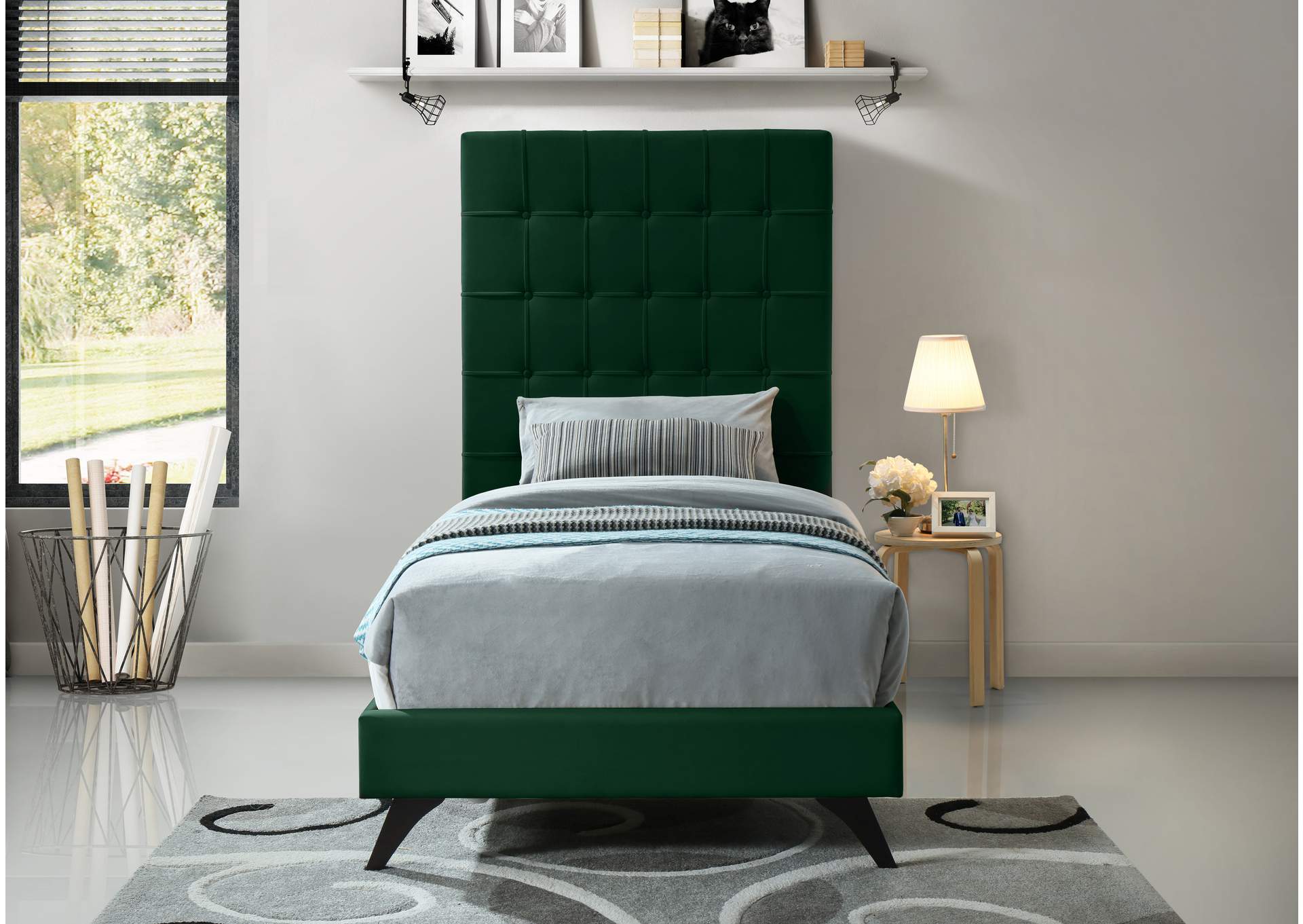 Elly Green Velvet Twin Bed,Meridian Furniture