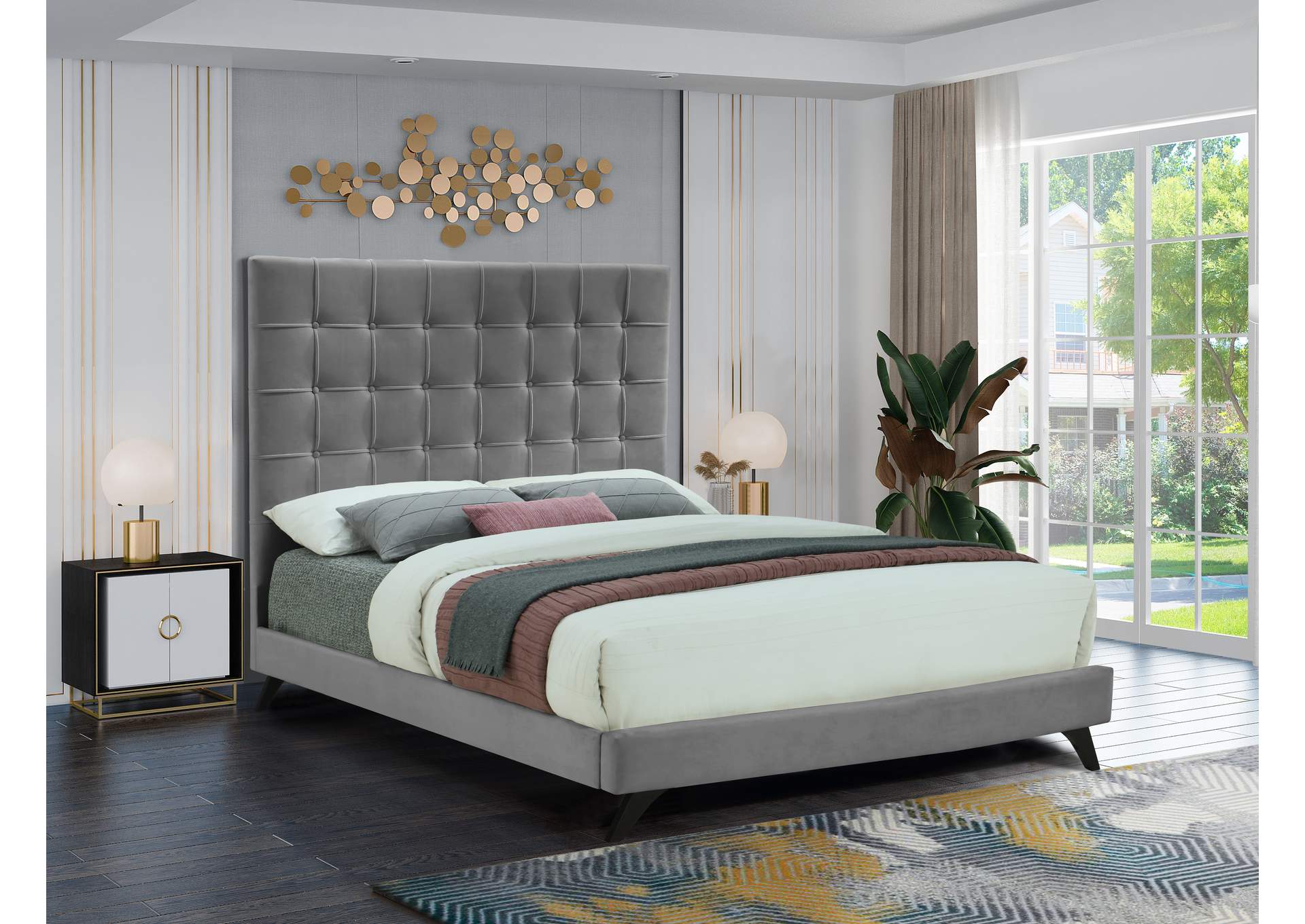 Elly Grey Velvet Full Bed,Meridian Furniture