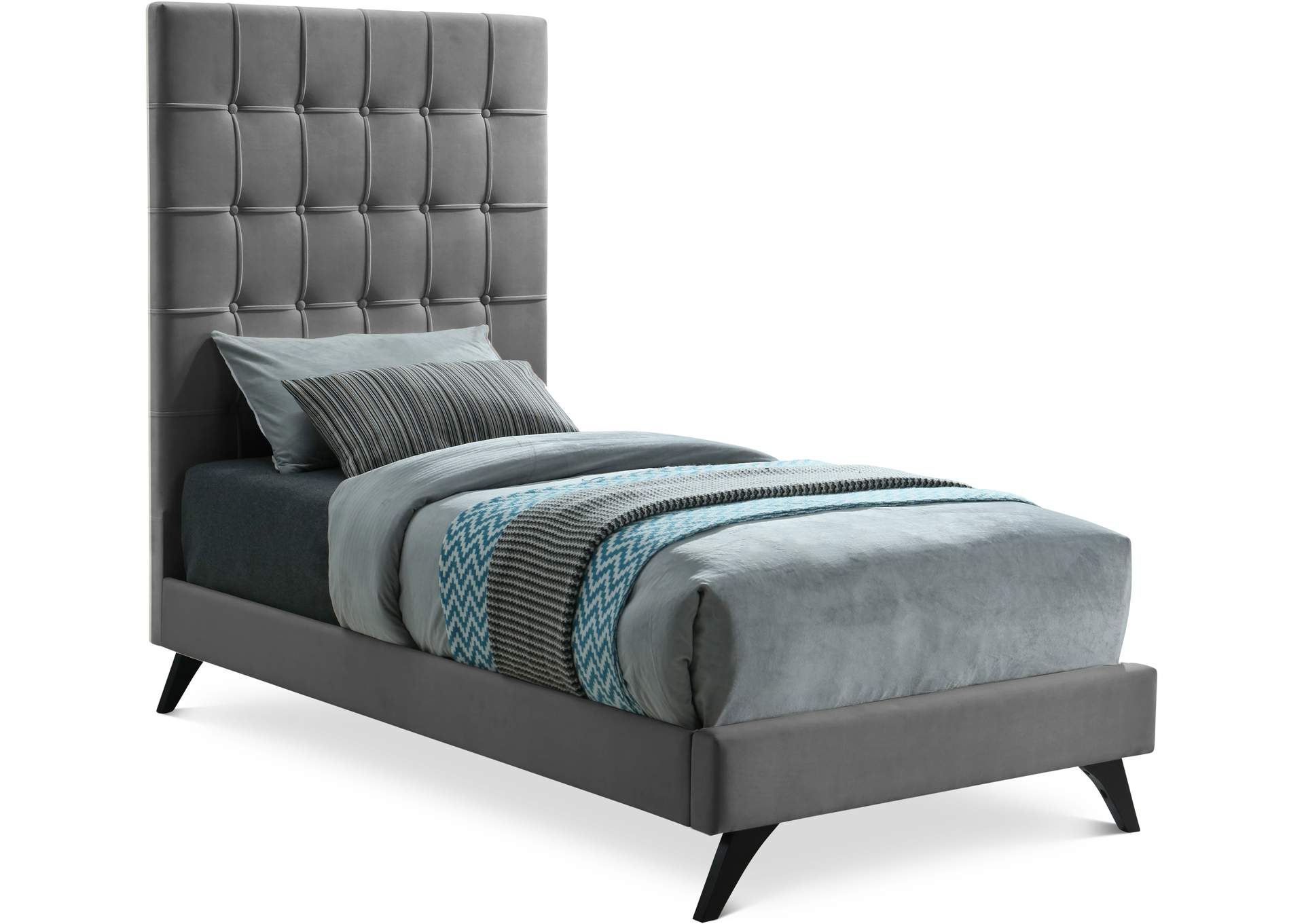 Elly Grey Velvet Twin Bed,Meridian Furniture