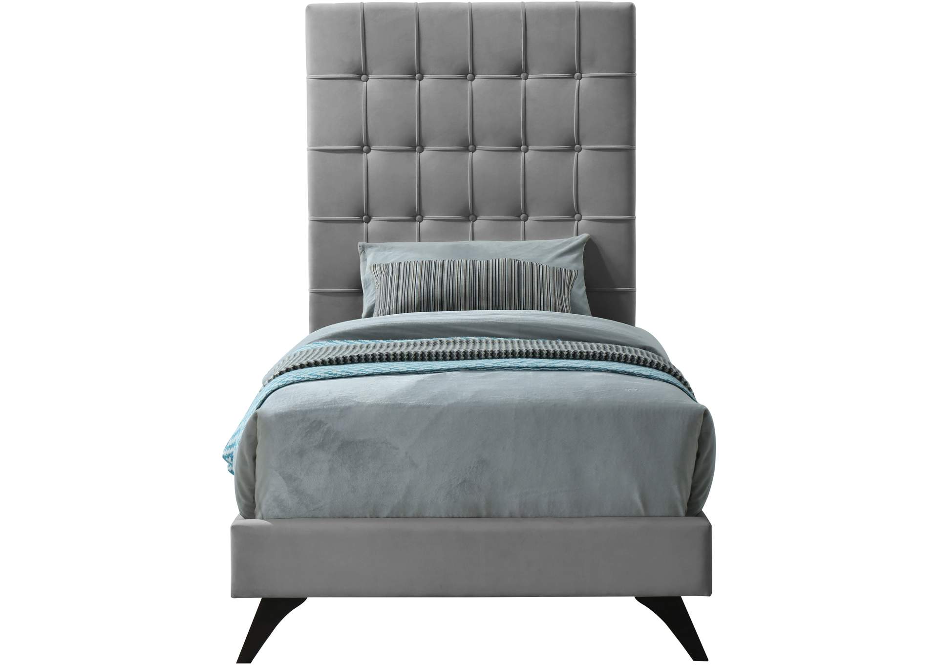 Elly Grey Velvet Twin Bed,Meridian Furniture