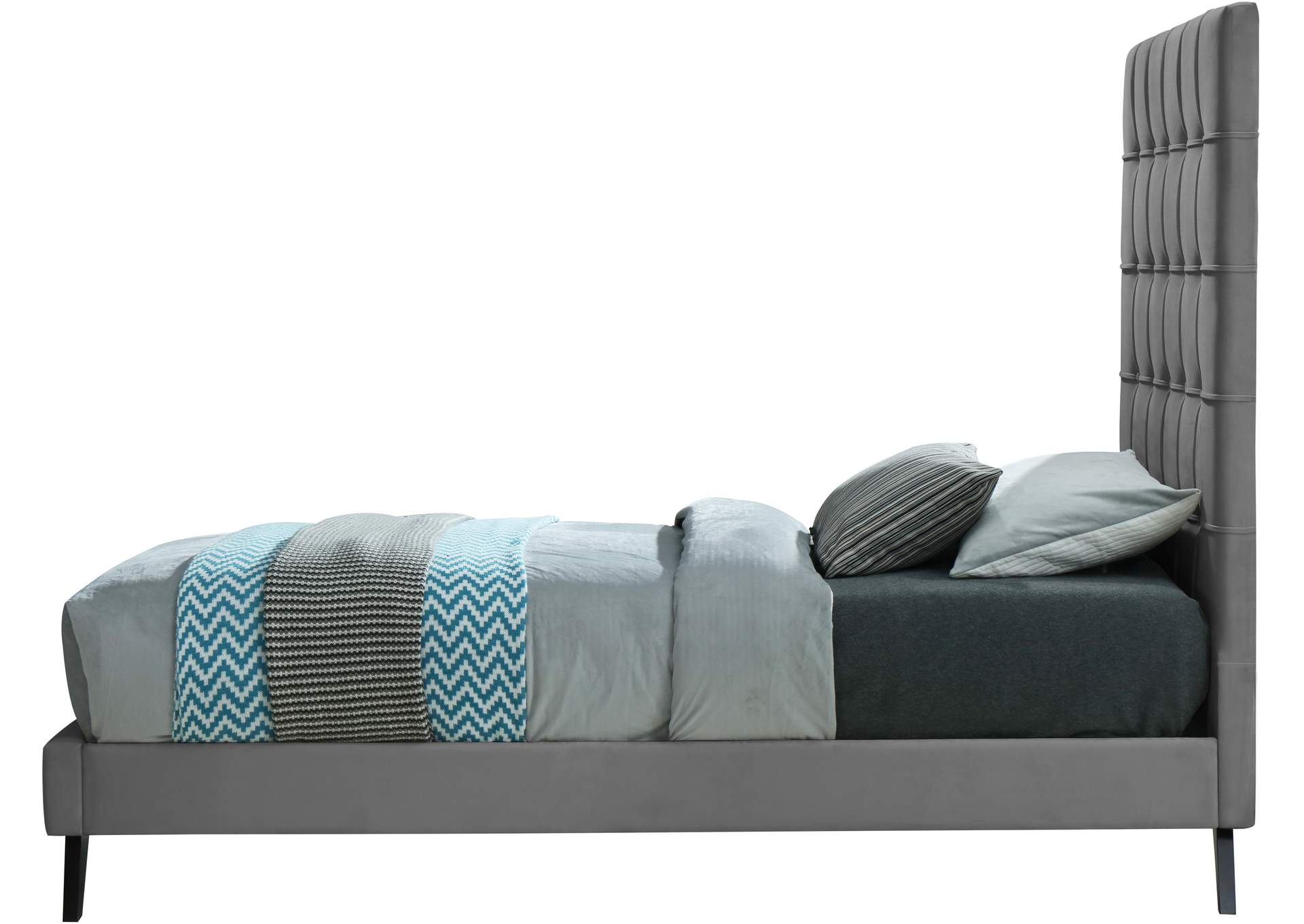 Elly Grey Velvet Twin Bed,Meridian Furniture