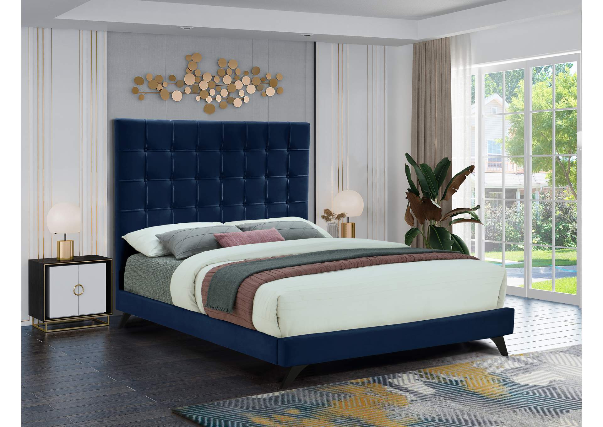 Elly Navy Velvet Full Bed,Meridian Furniture