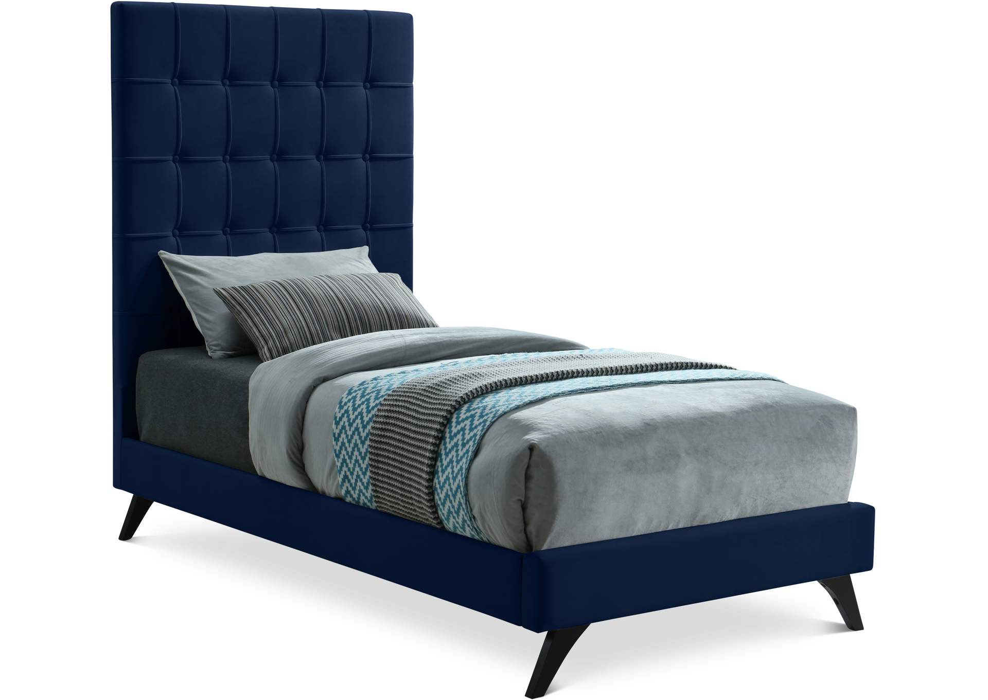 Elly Navy Velvet Twin Bed,Meridian Furniture