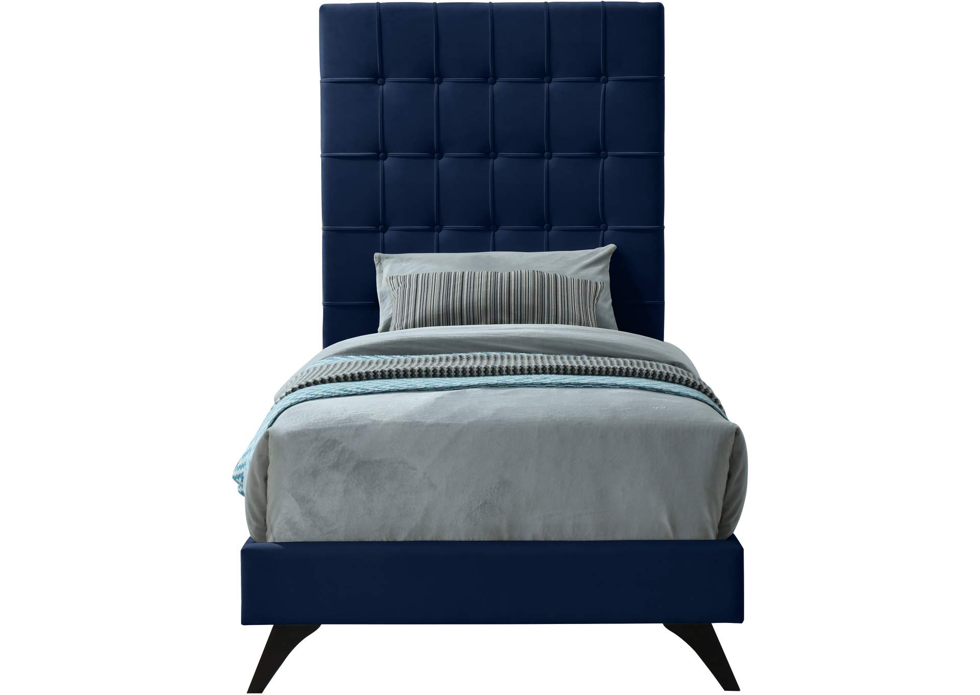 Elly Navy Velvet Twin Bed,Meridian Furniture