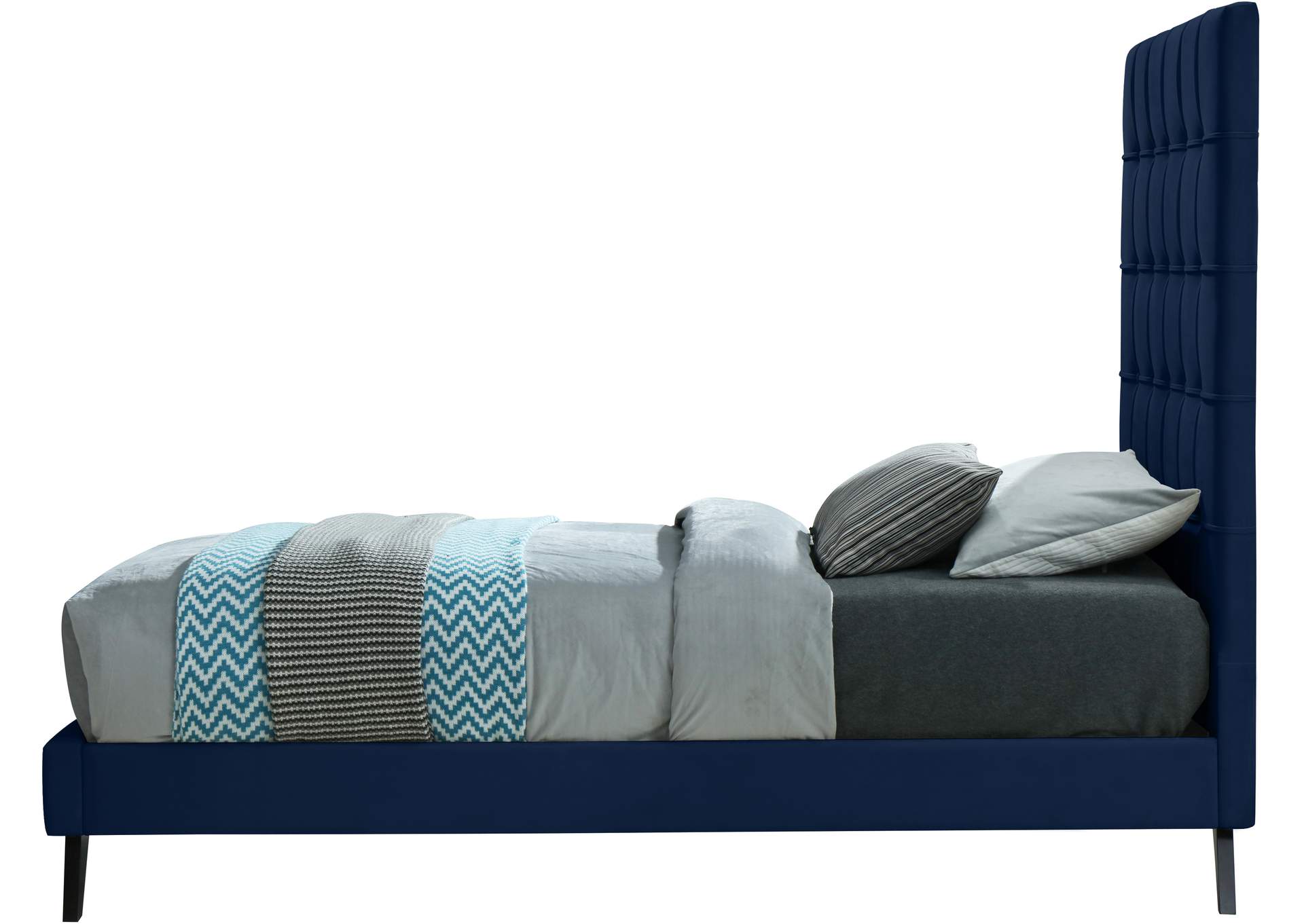 Elly Navy Velvet Twin Bed,Meridian Furniture