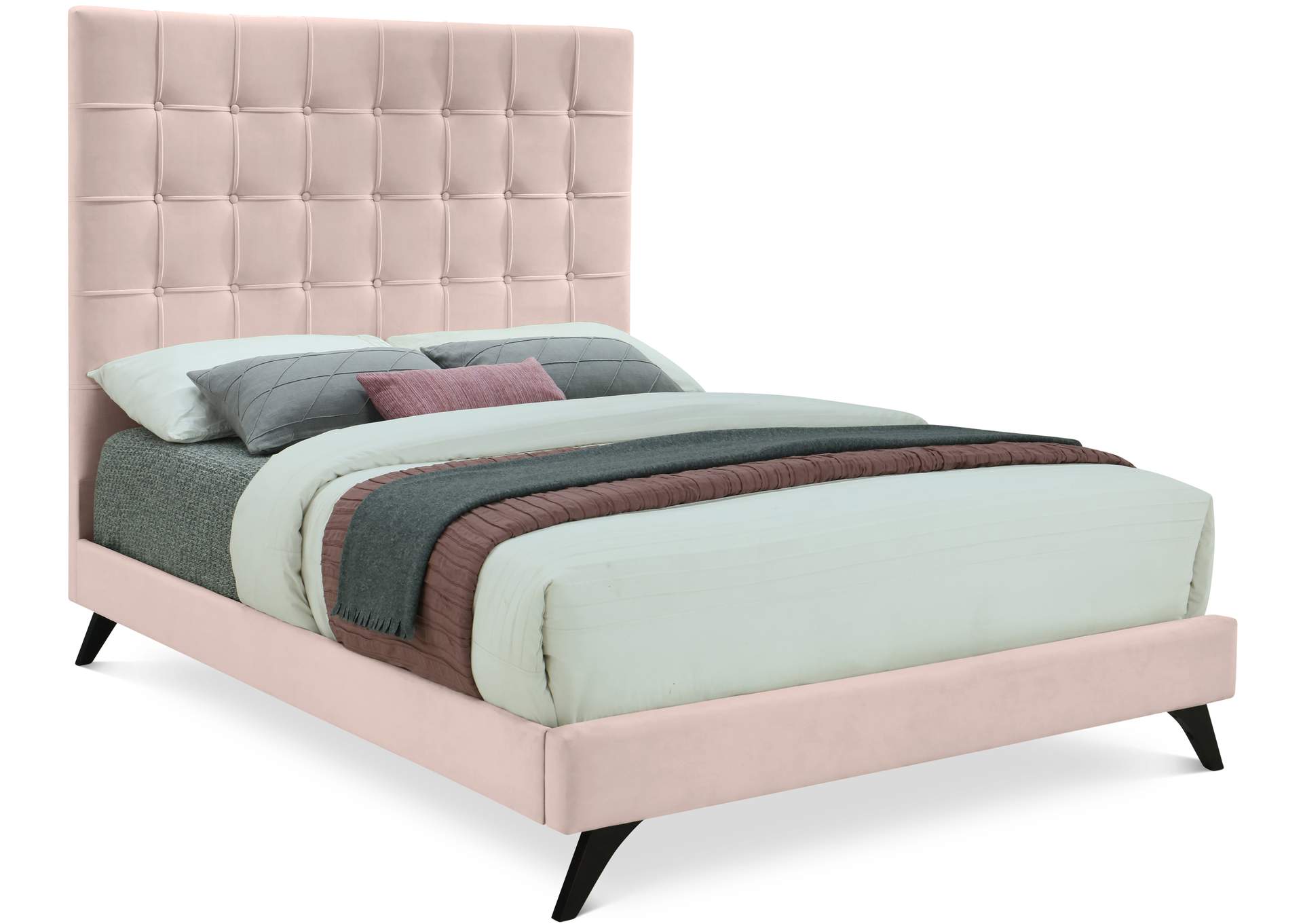 Elly Pink Velvet Full Bed,Meridian Furniture