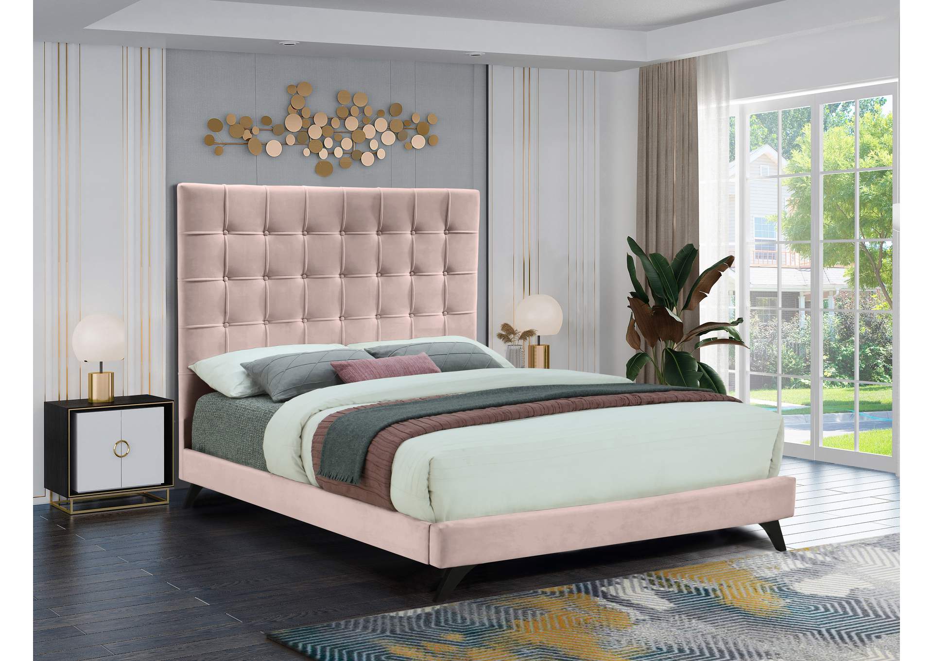 Elly Pink Velvet Full Bed,Meridian Furniture