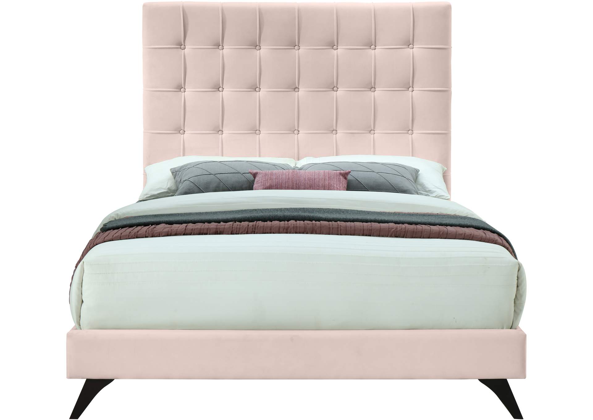 Elly Pink Velvet Full Bed,Meridian Furniture