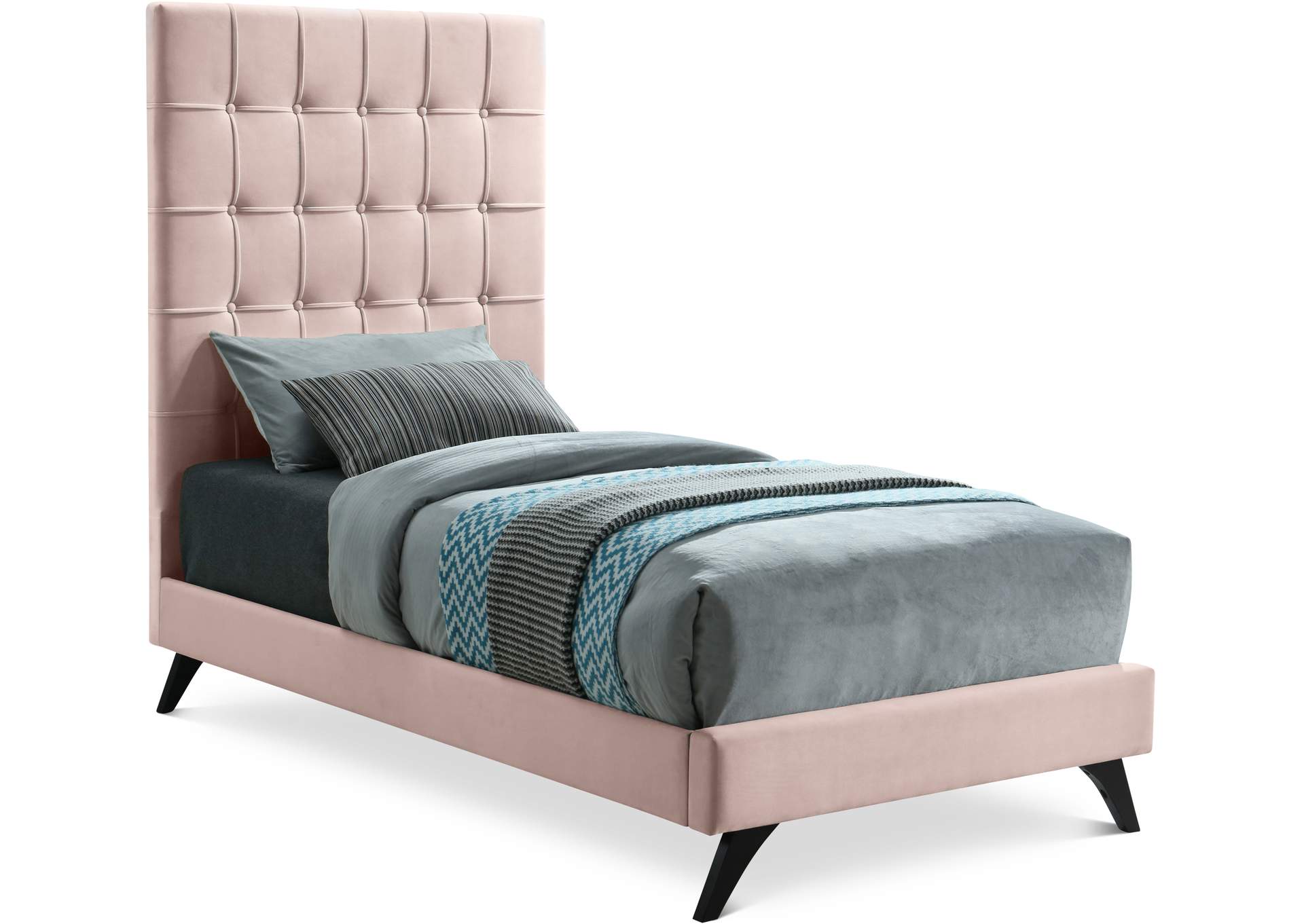 Elly Pink Velvet Twin Bed,Meridian Furniture