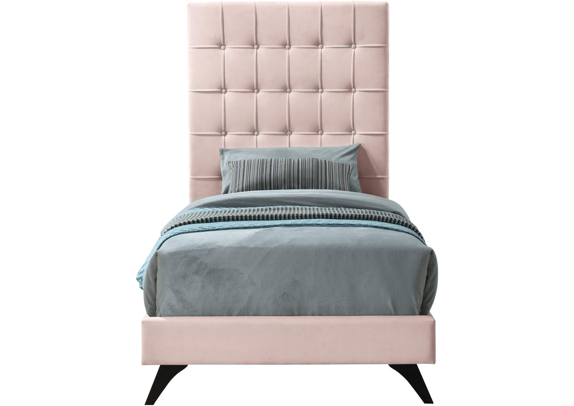 Elly Pink Velvet Twin Bed,Meridian Furniture