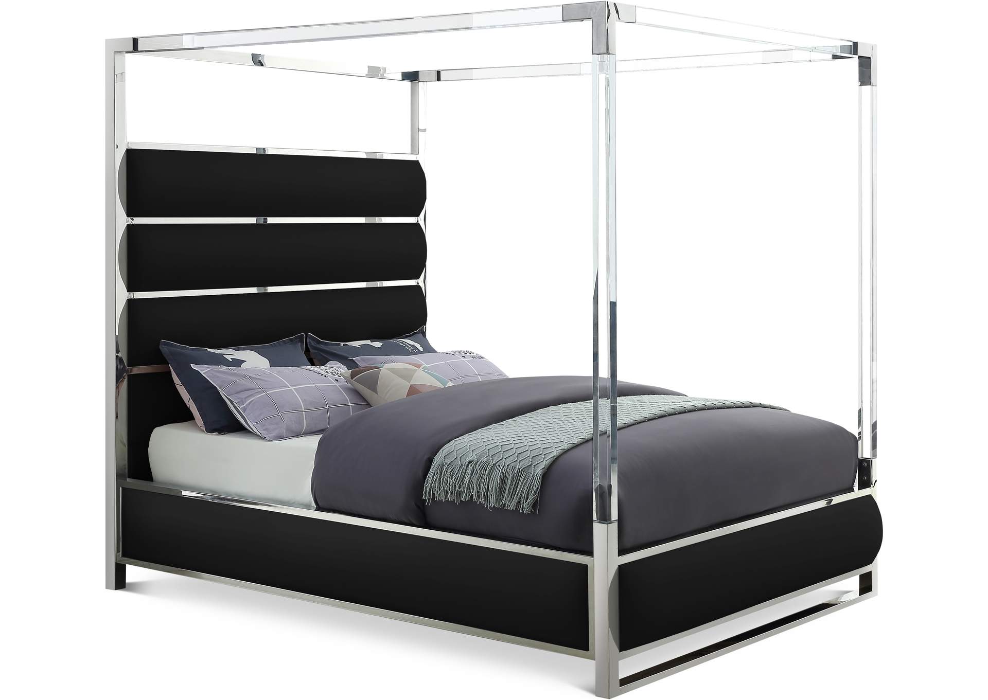 Encore Black Faux Leather Queen Bed (4 Boxes),Meridian Furniture