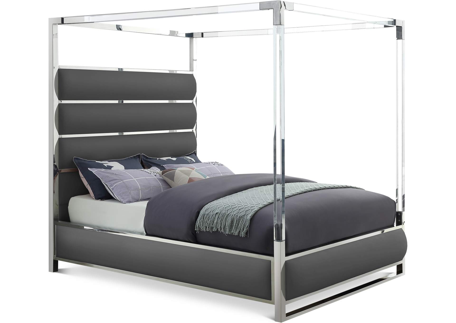 Encore Grey Faux Leather King Bed (4 Boxes),Meridian Furniture