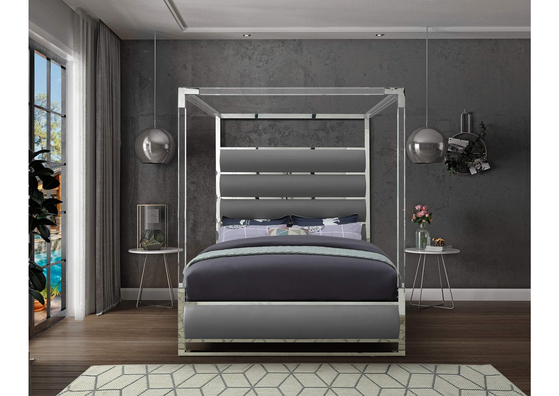 Encore Grey Faux Leather King Bed (4 Boxes),Meridian Furniture