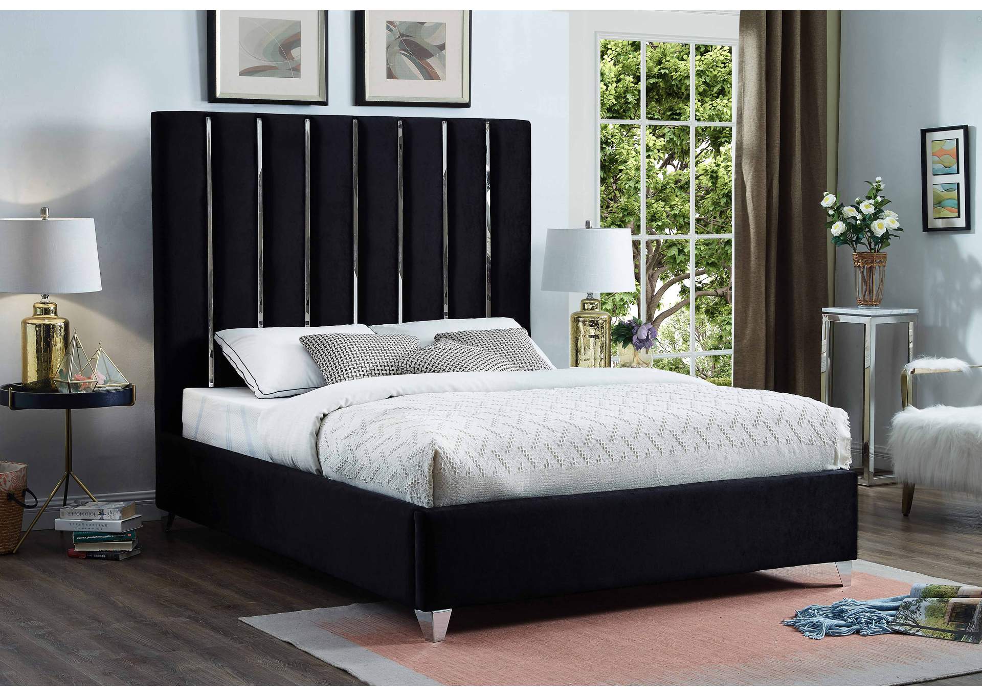 Enzo Black Velvet King Bed,Meridian Furniture