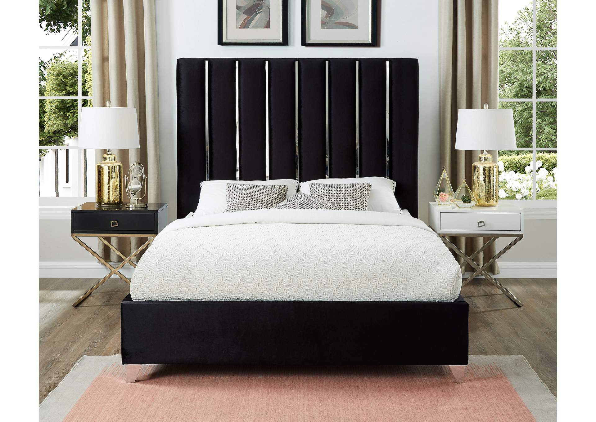 Enzo Black Velvet King Bed,Meridian Furniture