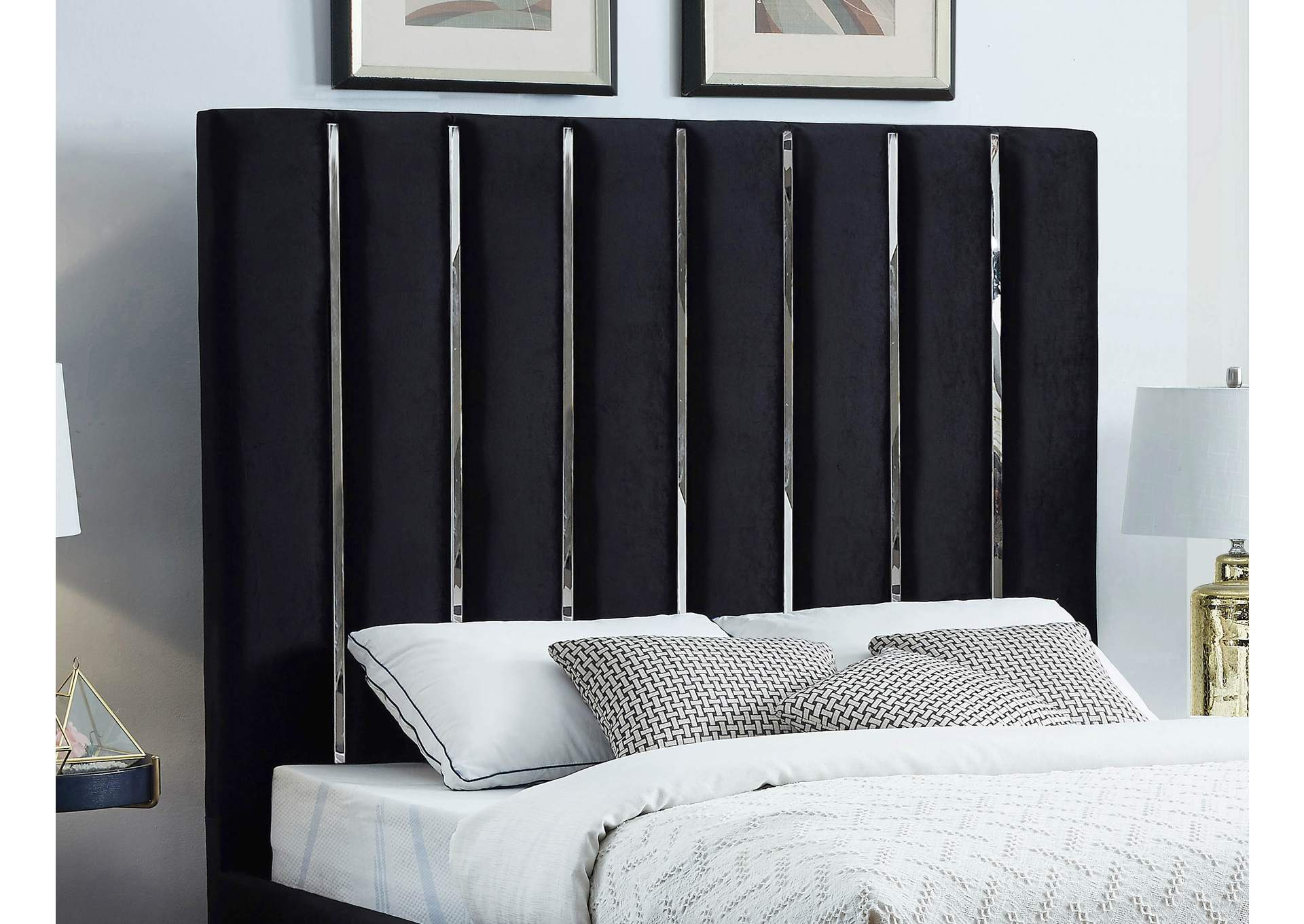 Enzo Black Velvet King Bed,Meridian Furniture