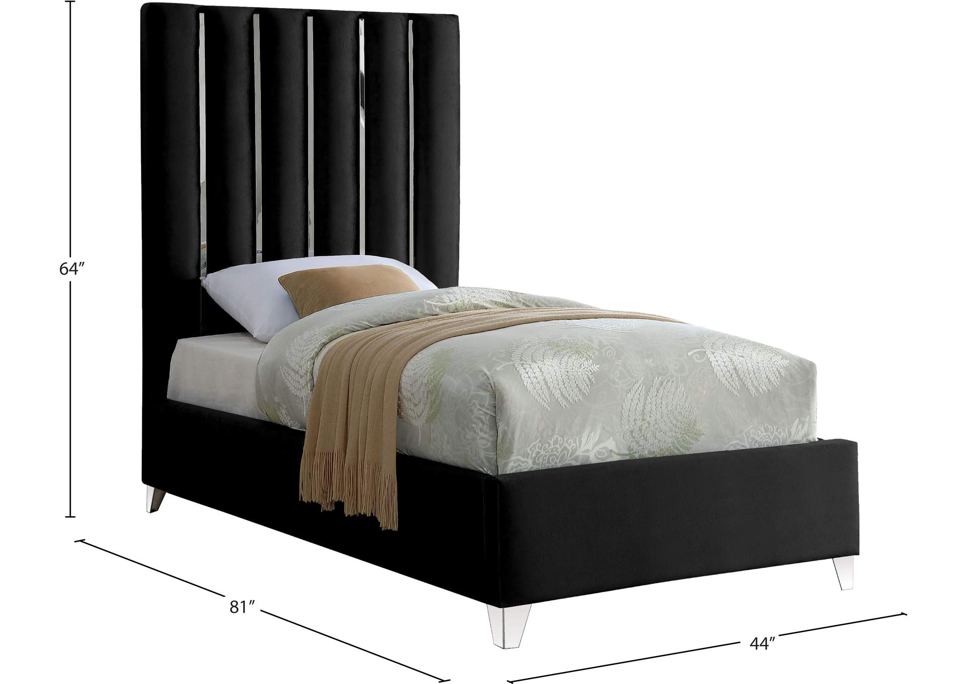 Enzo Black Velvet Twin Bed,Meridian Furniture