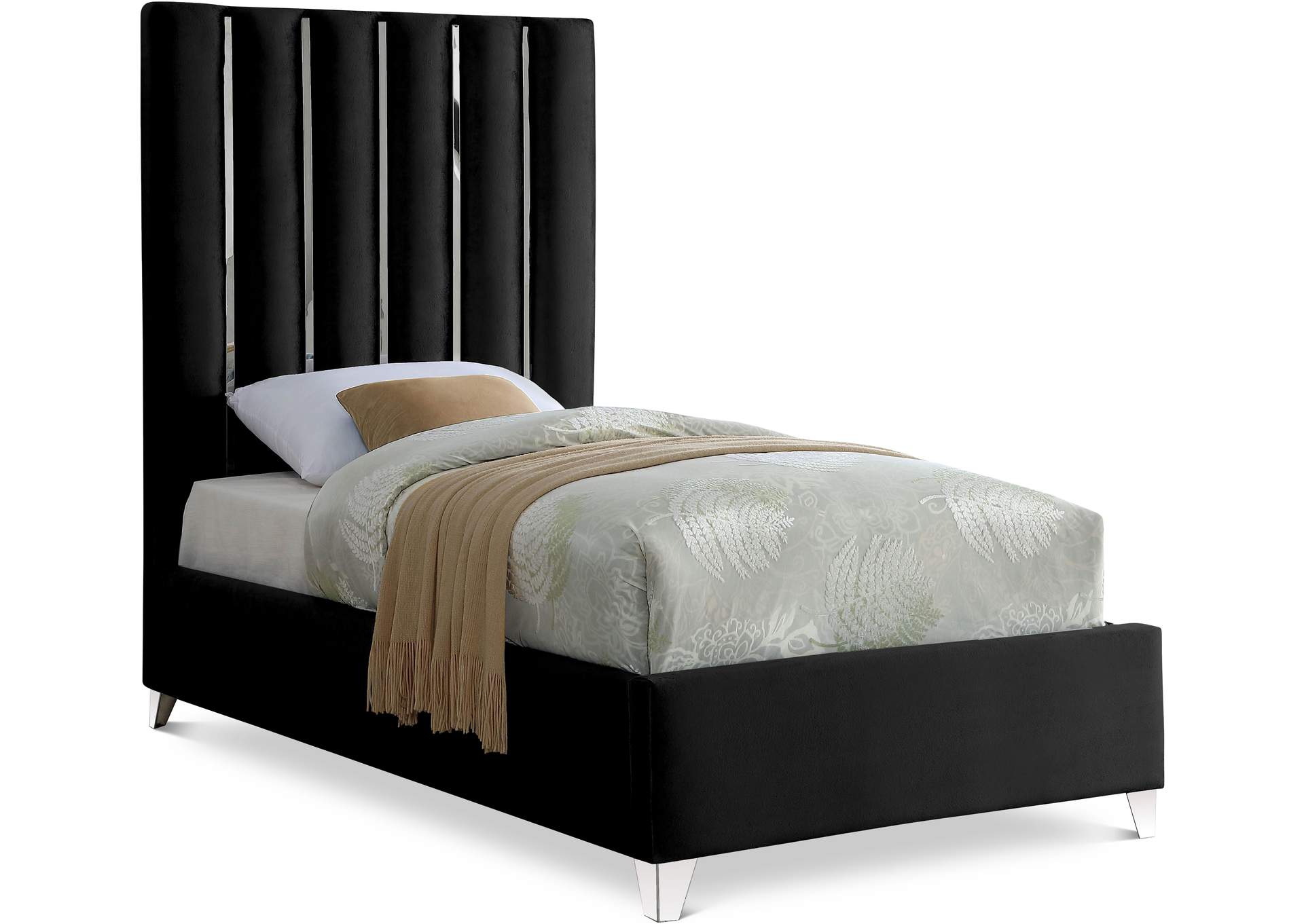 Enzo Black Velvet Twin Bed,Meridian Furniture