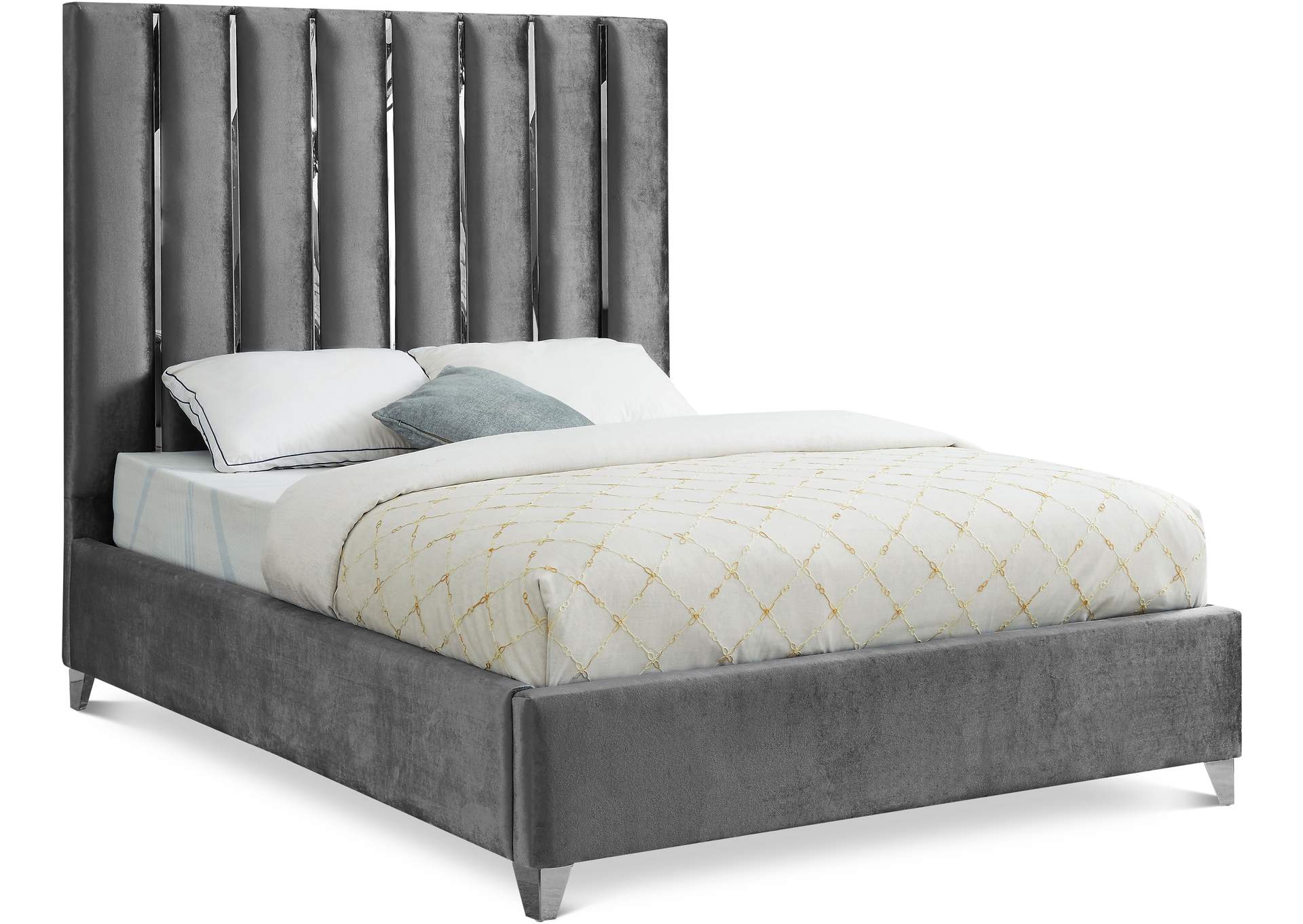 Enzo Grey Velvet King Bed,Meridian Furniture