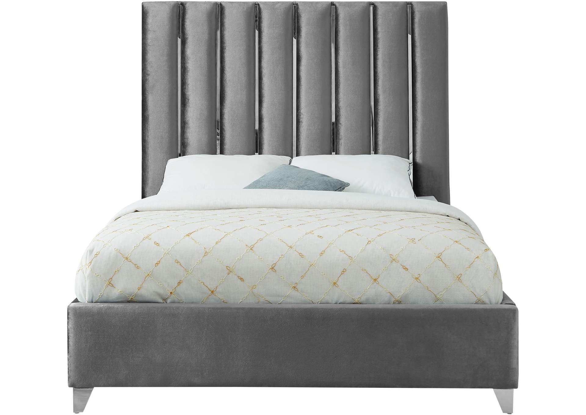 Enzo Grey Velvet King Bed,Meridian Furniture