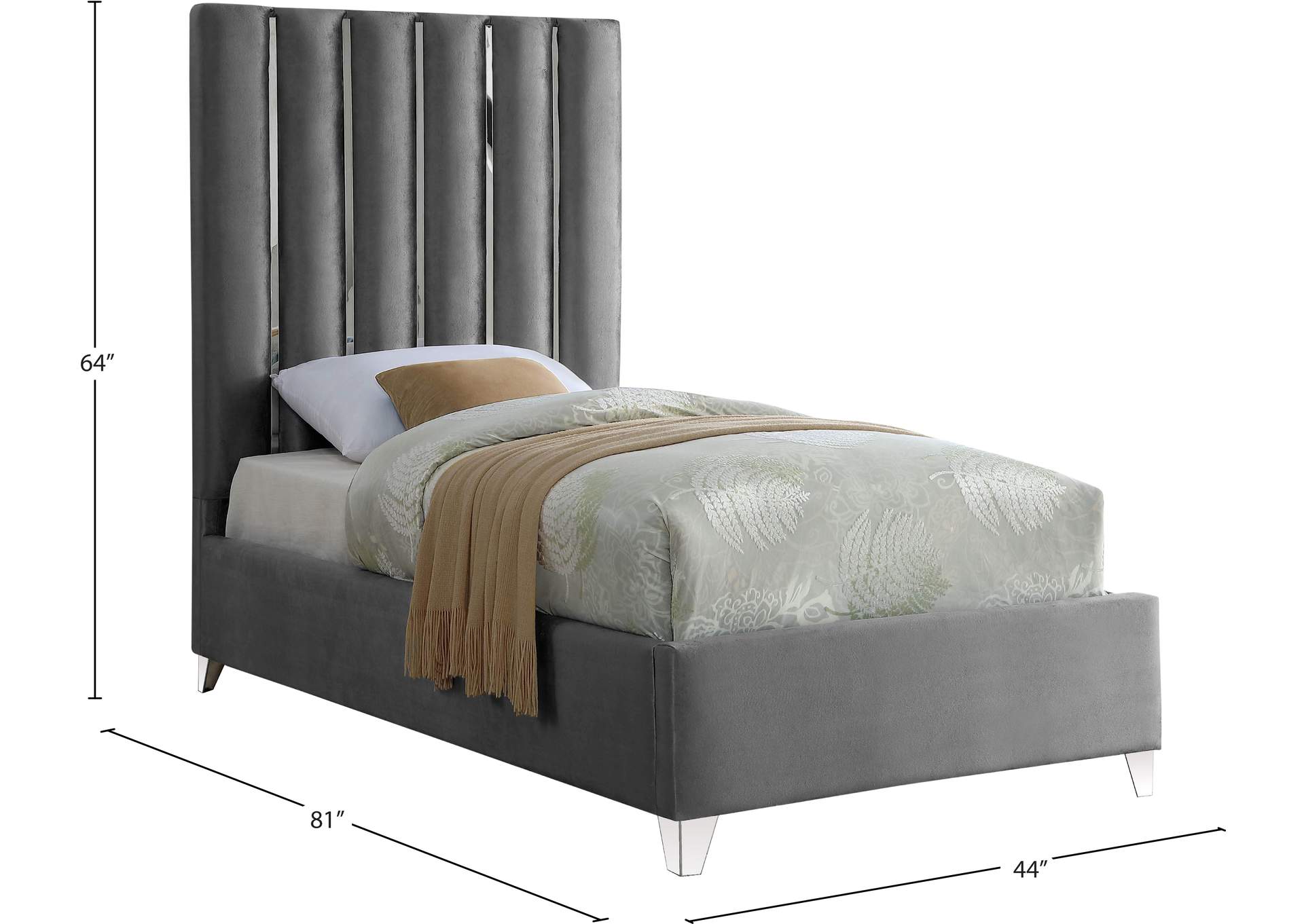 Enzo Grey Velvet Twin Bed,Meridian Furniture