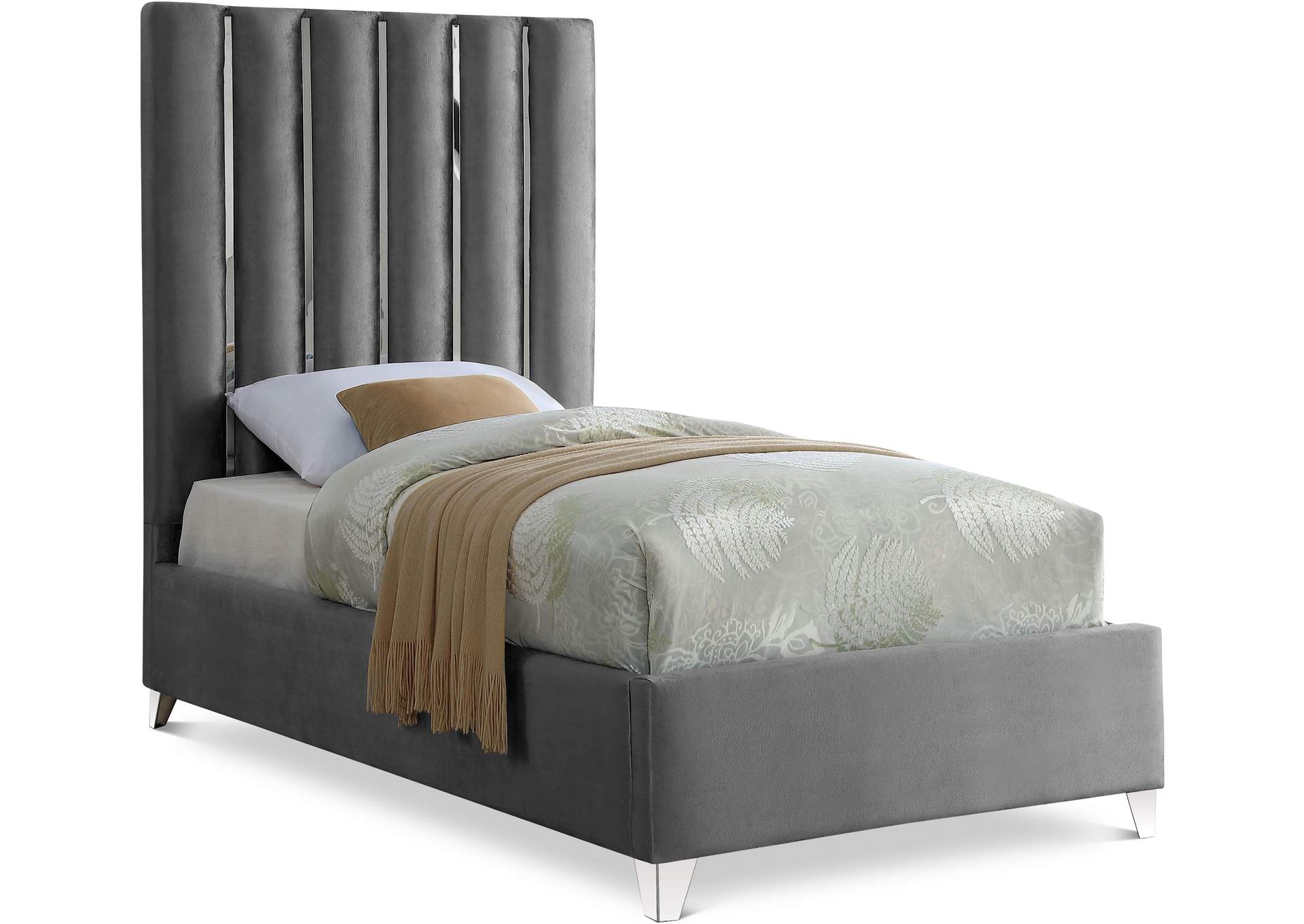 Enzo Grey Velvet Twin Bed,Meridian Furniture