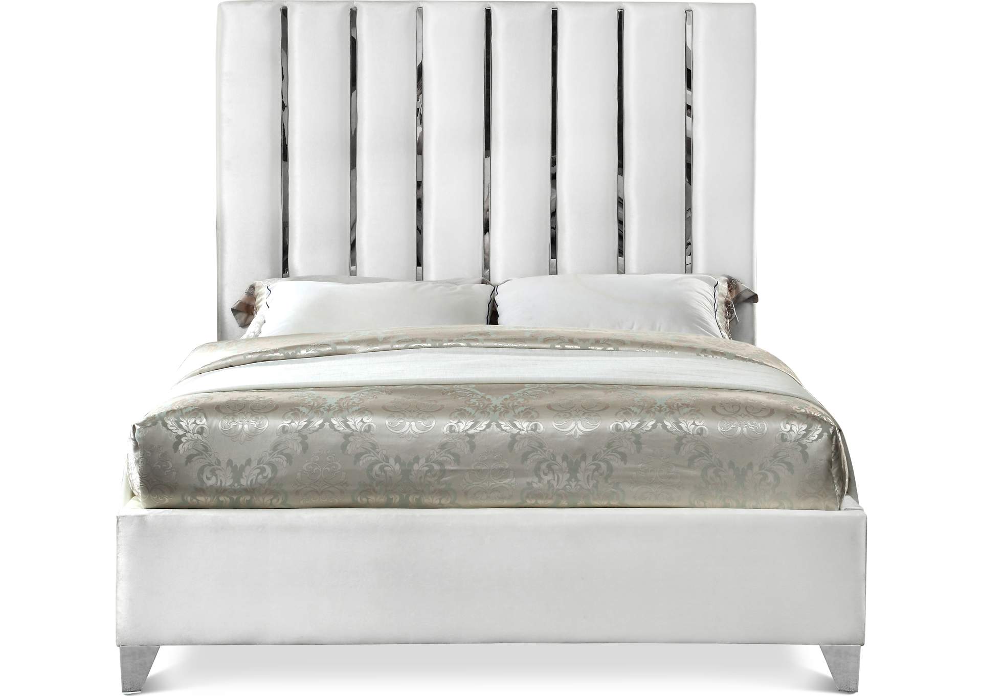 Enzo White Velvet Full Bed,Meridian Furniture