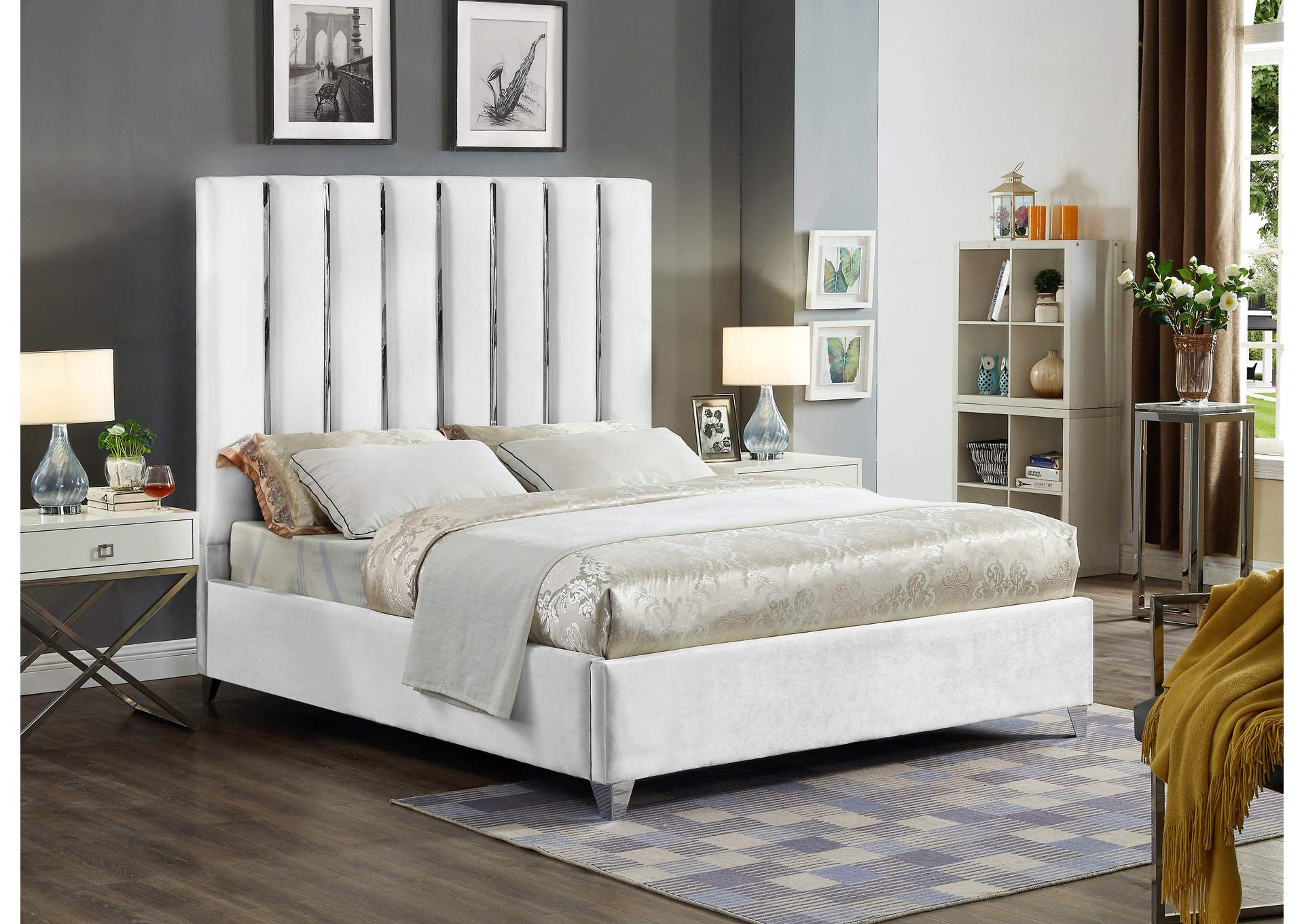 Enzo White Velvet Full Bed,Meridian Furniture