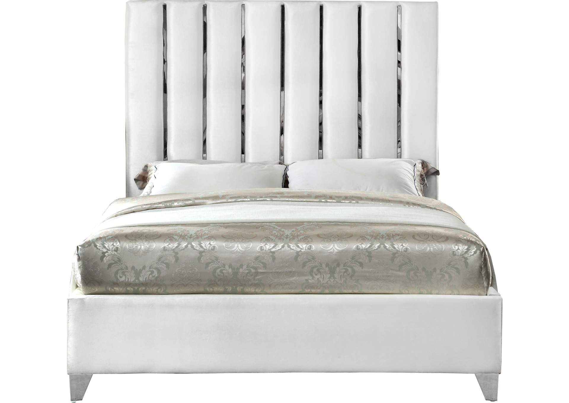 Enzo White Velvet Full Bed,Meridian Furniture